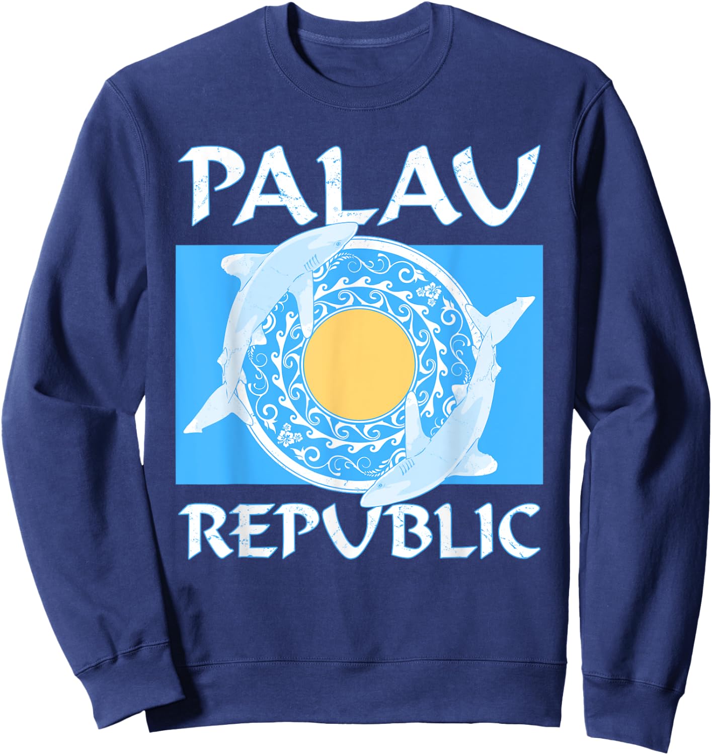 Oceanic Whitetip Sharks on Palauan Flag of Palau Sweatshirt - Sweatshirt | Navy