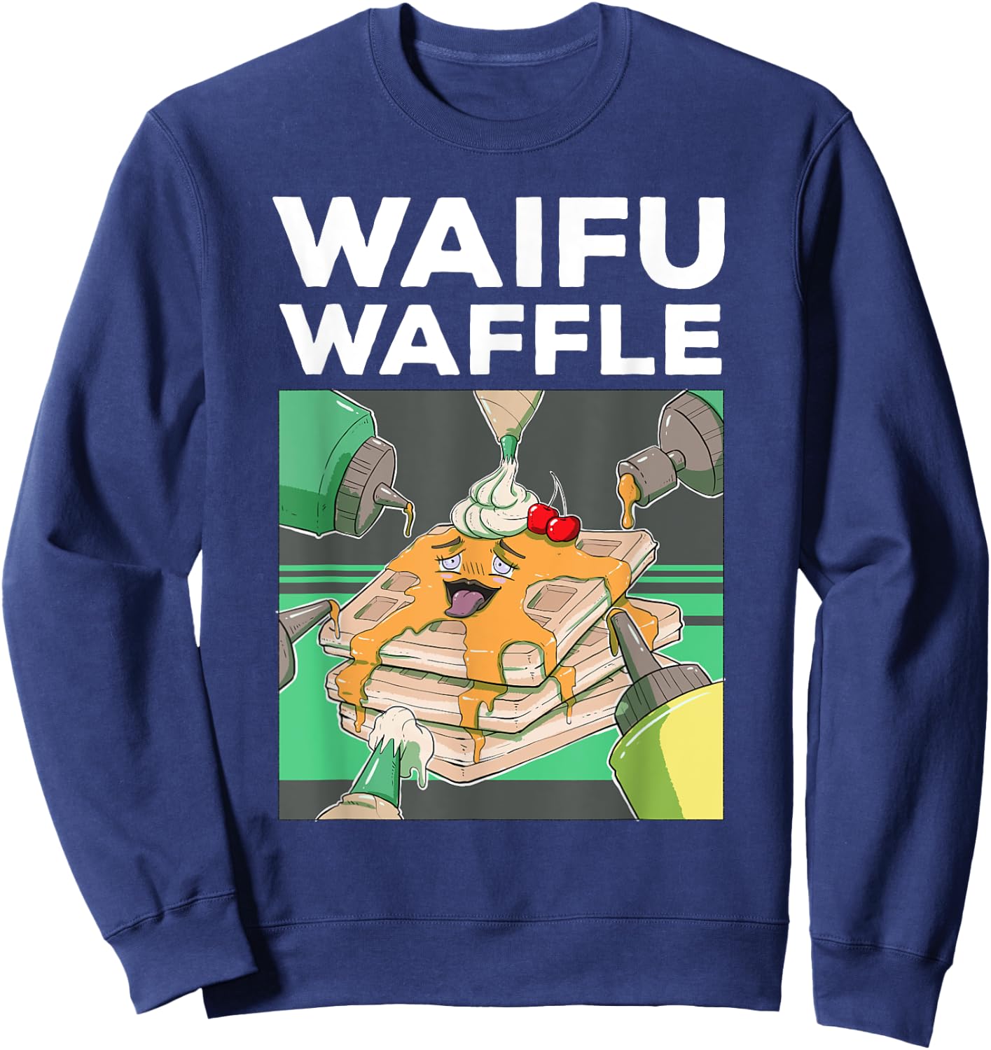 Otaku Ahegao WAIFU WAFFLE Ecchi Etchi Hentai Lewd Great Gift Sweatshirt - Sweatshirt | Navy