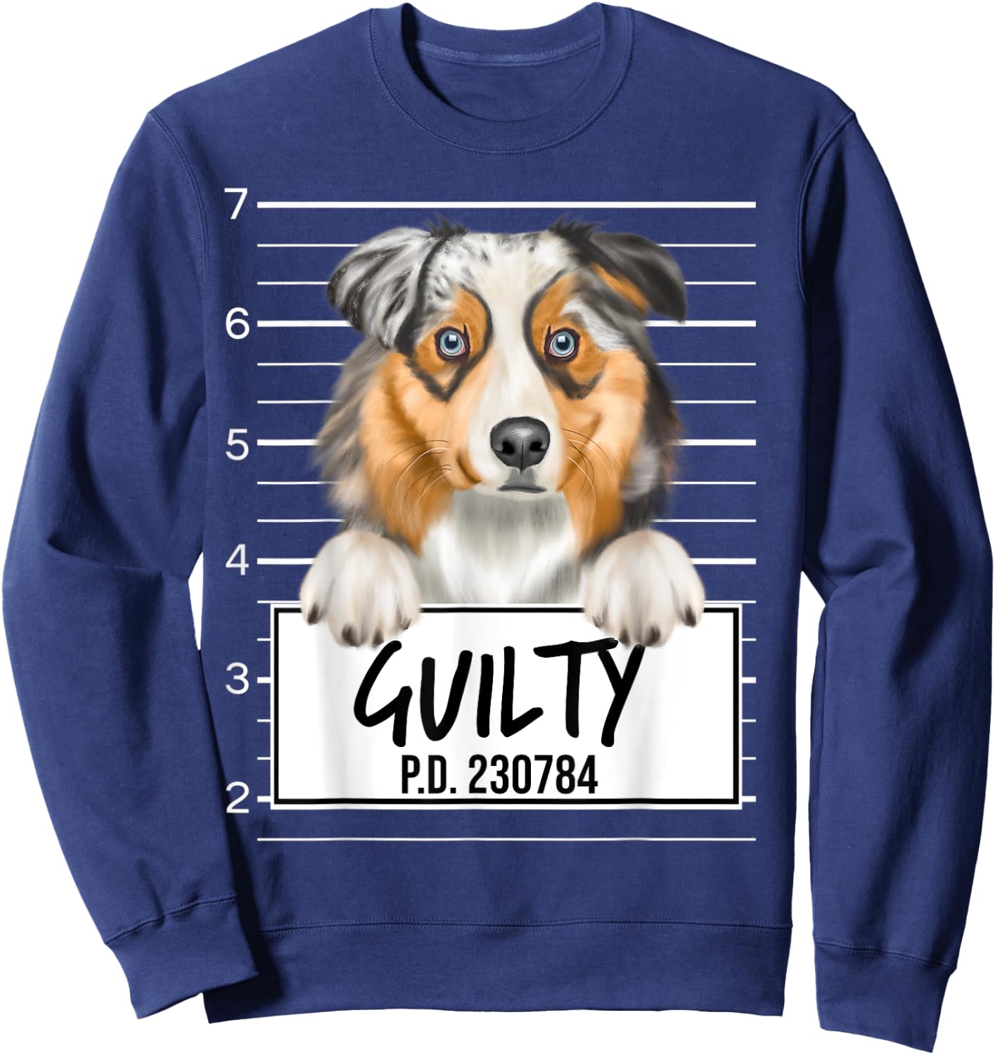 Funny Australian Shepherd Mugshot Guilty Dog Men Women Kids Sweatshirt - Sweatshirt | Navy