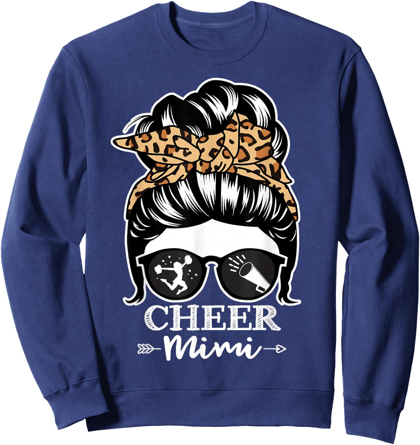 Cheer Mimi Messy Bun Hair Funny Cheerleader Mimi Leopard Sweatshirt - Sweatshirt | Navy