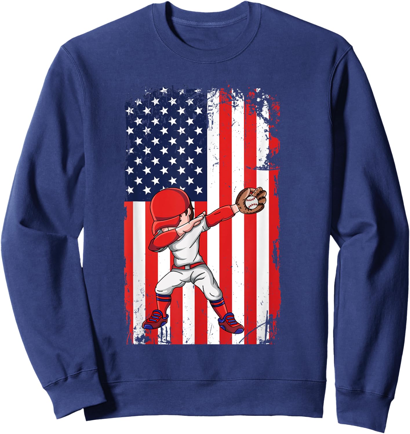 Baseballer Sports Athlete US Flag Dabbing Baseball Player Sweatshirt - Sweatshirt | Navy