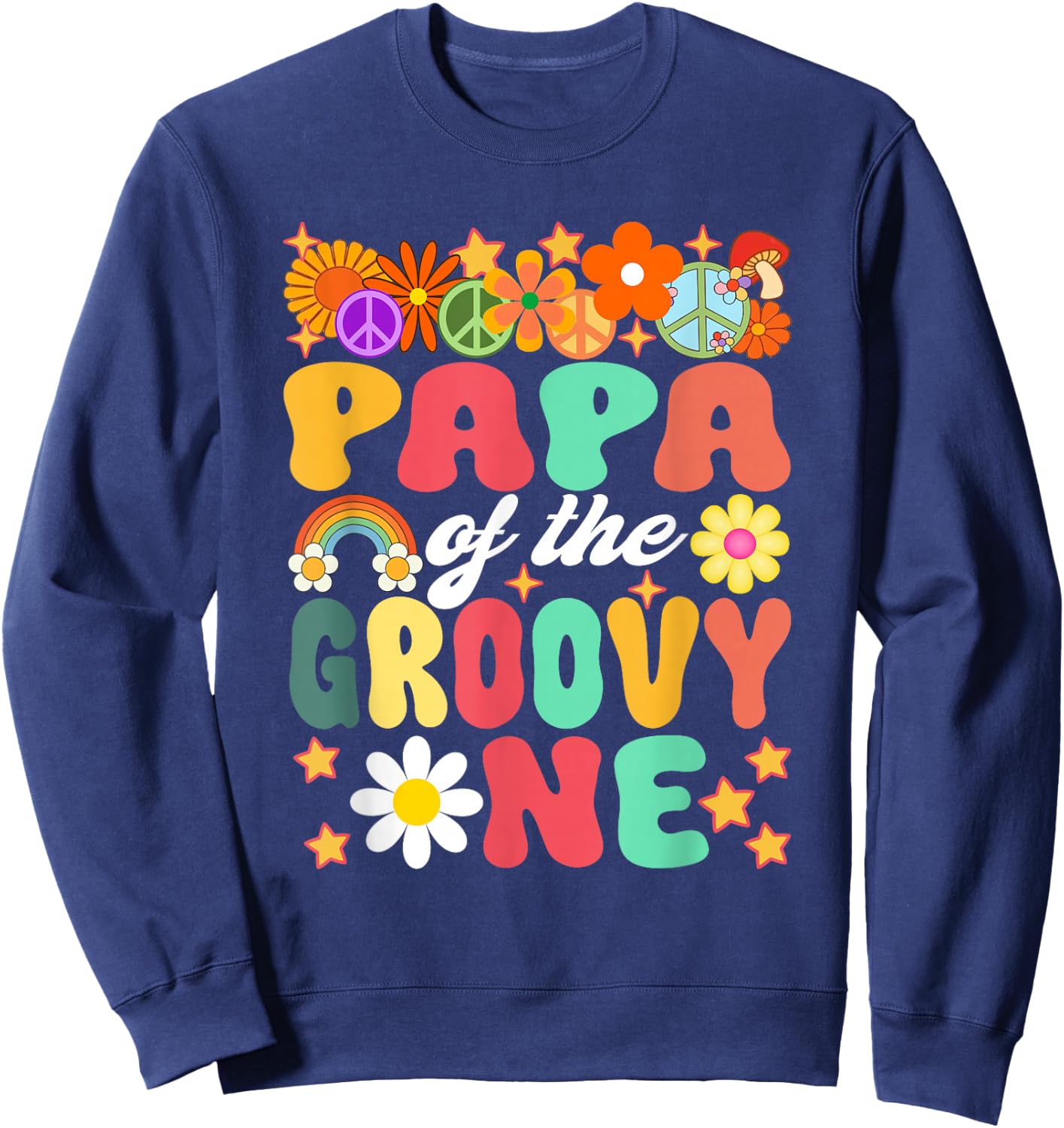 Retro Papa of Groovy One Matching Family 1st Birthday Sweatshirt - Sweatshirt | Navy