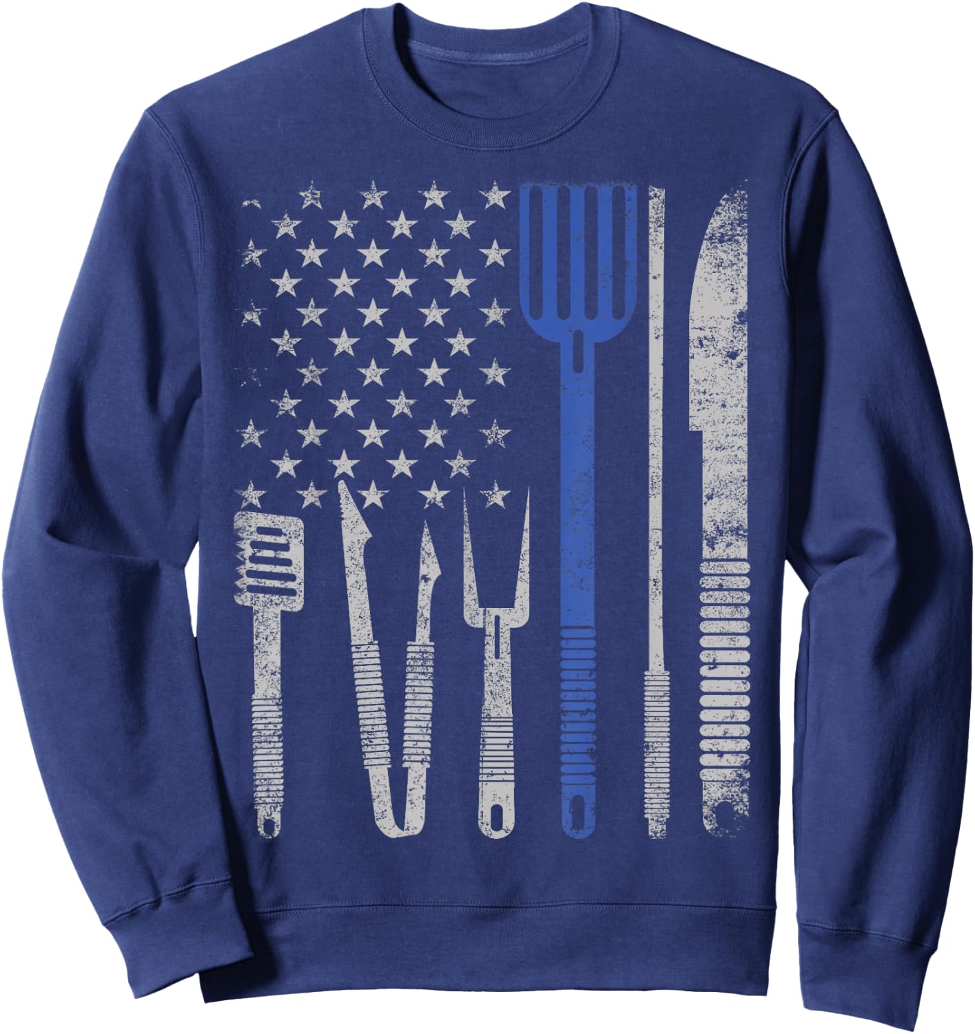 BBQ Grill pork with USA flag Cooking Chef t shirt Men Women Sweatshirt - Sweatshirt | Navy