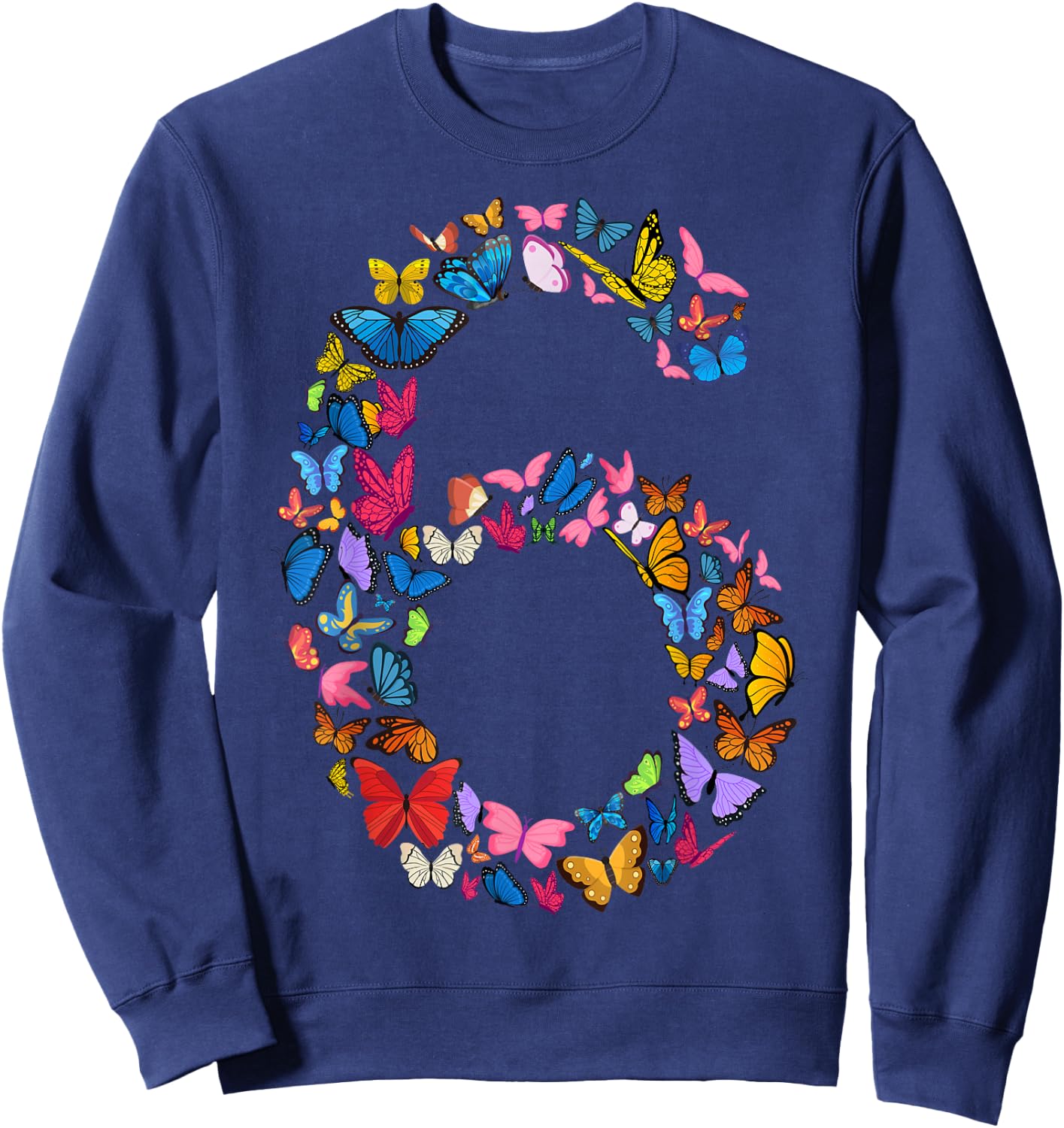 6th Birthday Butterflies 6 Years Old Girls Butterfly lover Sweatshirt - Sweatshirt | Navy