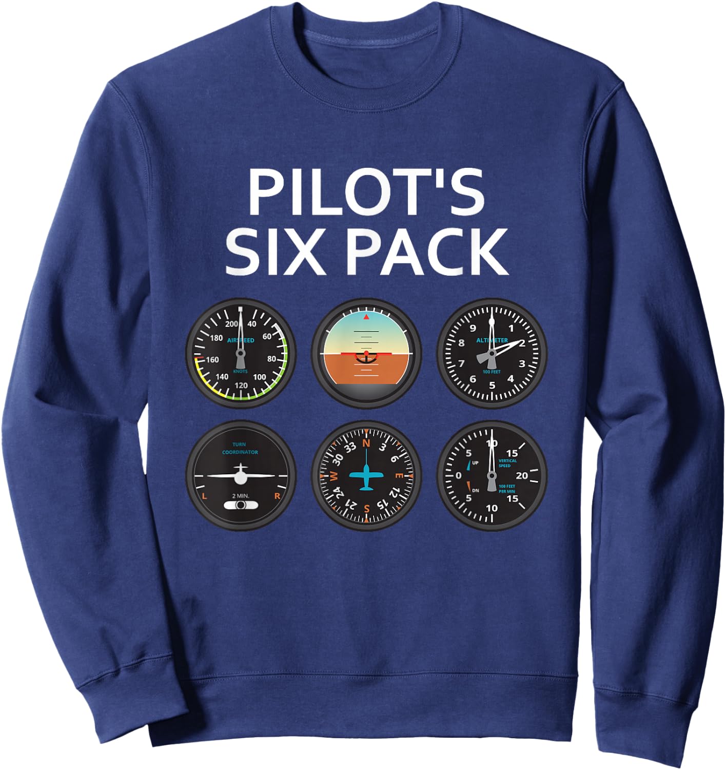 Pilot Six Pack Funny Aviation Sweatshirt - Sweatshirt | Navy