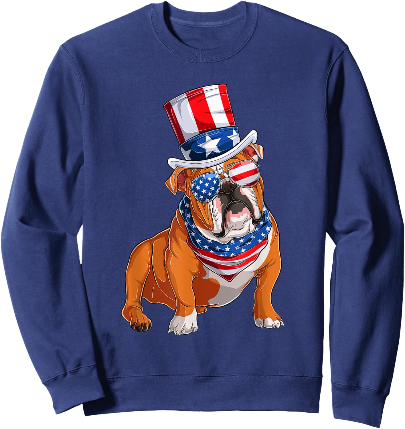 Merica Bulldog Dog 4th of July American Flag Sweatshirt - Sweatshirt | Navy