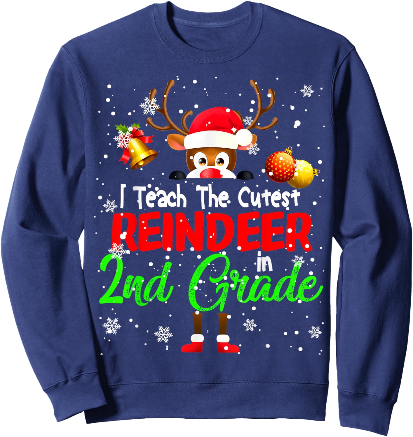 I Teach The Cutest Reindeer In 2nd Grade Christmas Teacher Sweatshirt - Sweatshirt | Navy
