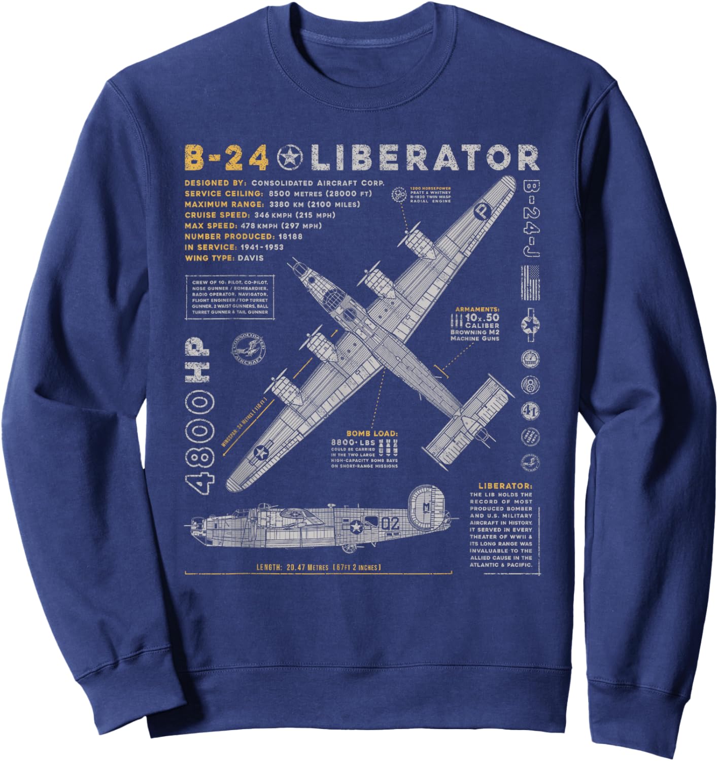 B-24 Liberator | Consolidated Aircraft B24 Bomber Vintage Sweatshirt - Sweatshirt | Navy
