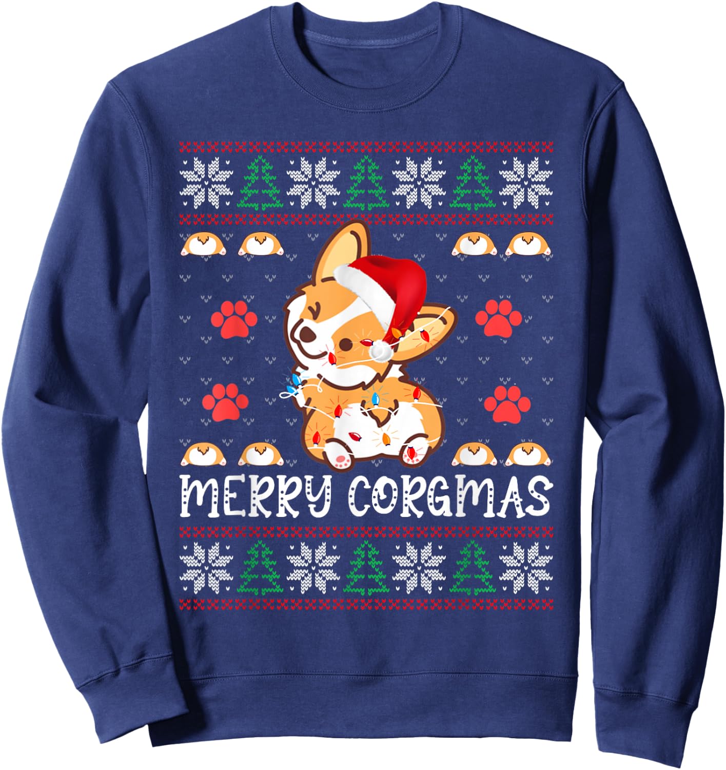 Merry Corgmas Santa Claus Corgi Dog Xmas Tree Ugly Christmas Sweatshirt - Sweatshirt | Navy
