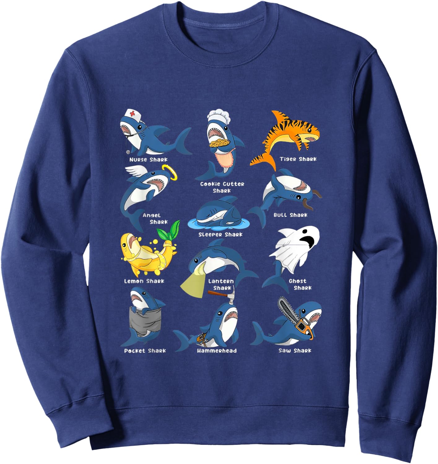 Type of Sharks Costume Shark Nurse Angel Shark Sleeper Shark Sweatshirt - Sweatshirt | Navy