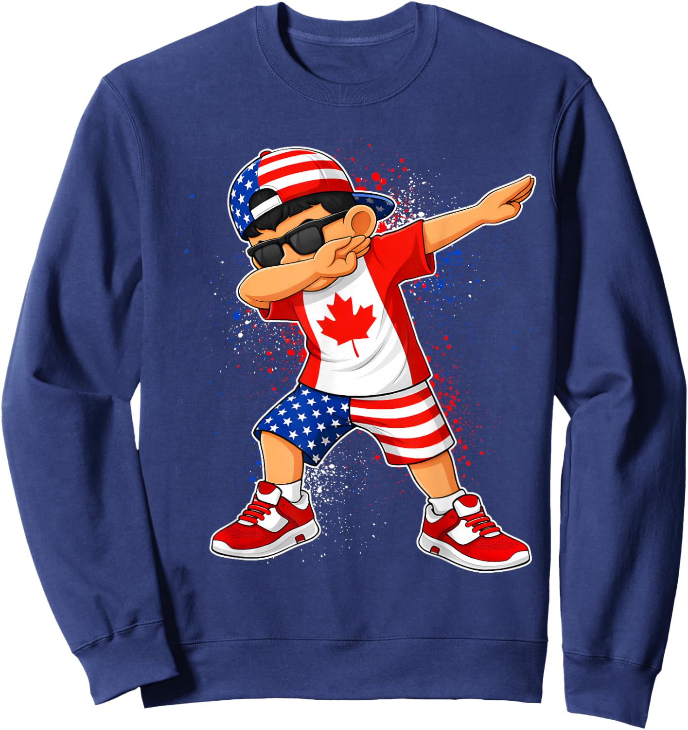 Half American Canadian Boy Dabbing Canada Pride Boys Kids Sweatshirt - Sweatshirt | Navy