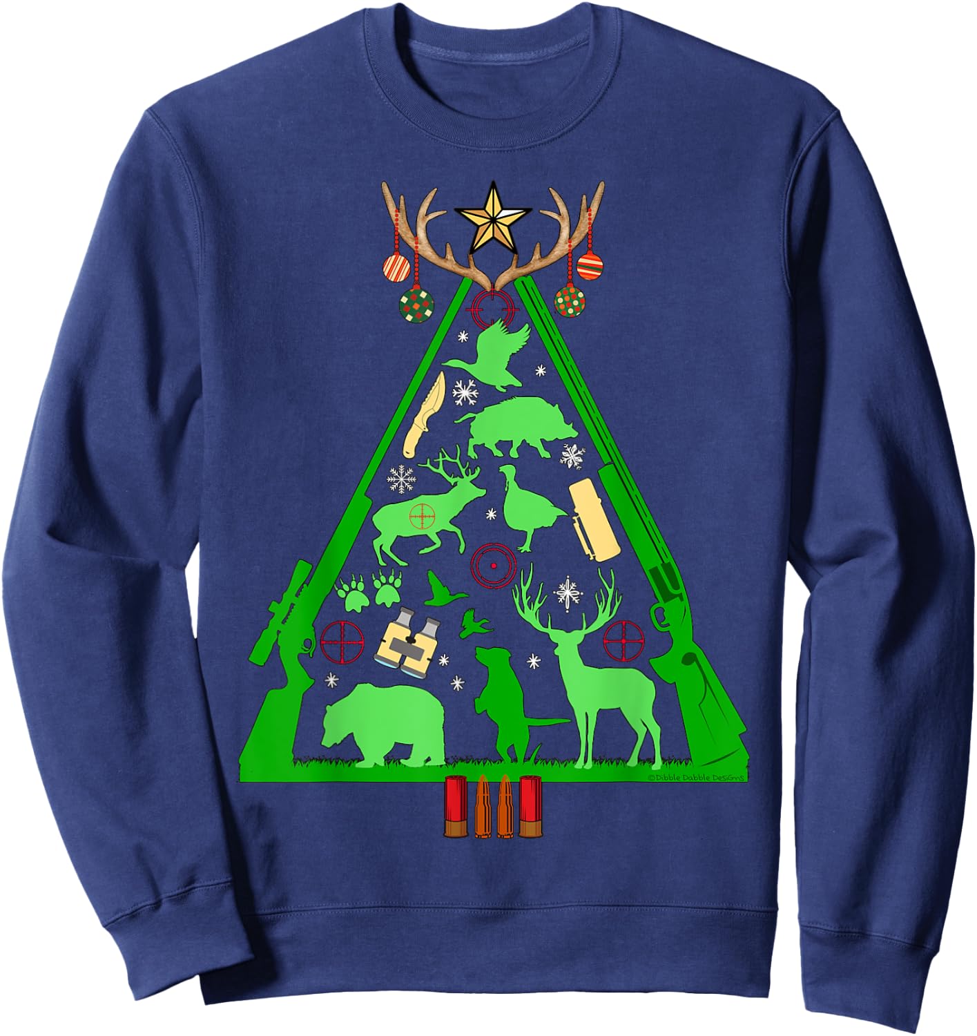 Fun Hunting Deer and Elk Hunter Christmas Tree Hunters Sweatshirt - Sweatshirt | Navy