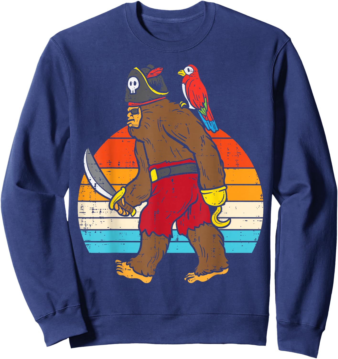 Bigfoot Sasquatch Pirate Parrot Retro Halloween Men Boys Sweatshirt - Sweatshirt | Navy