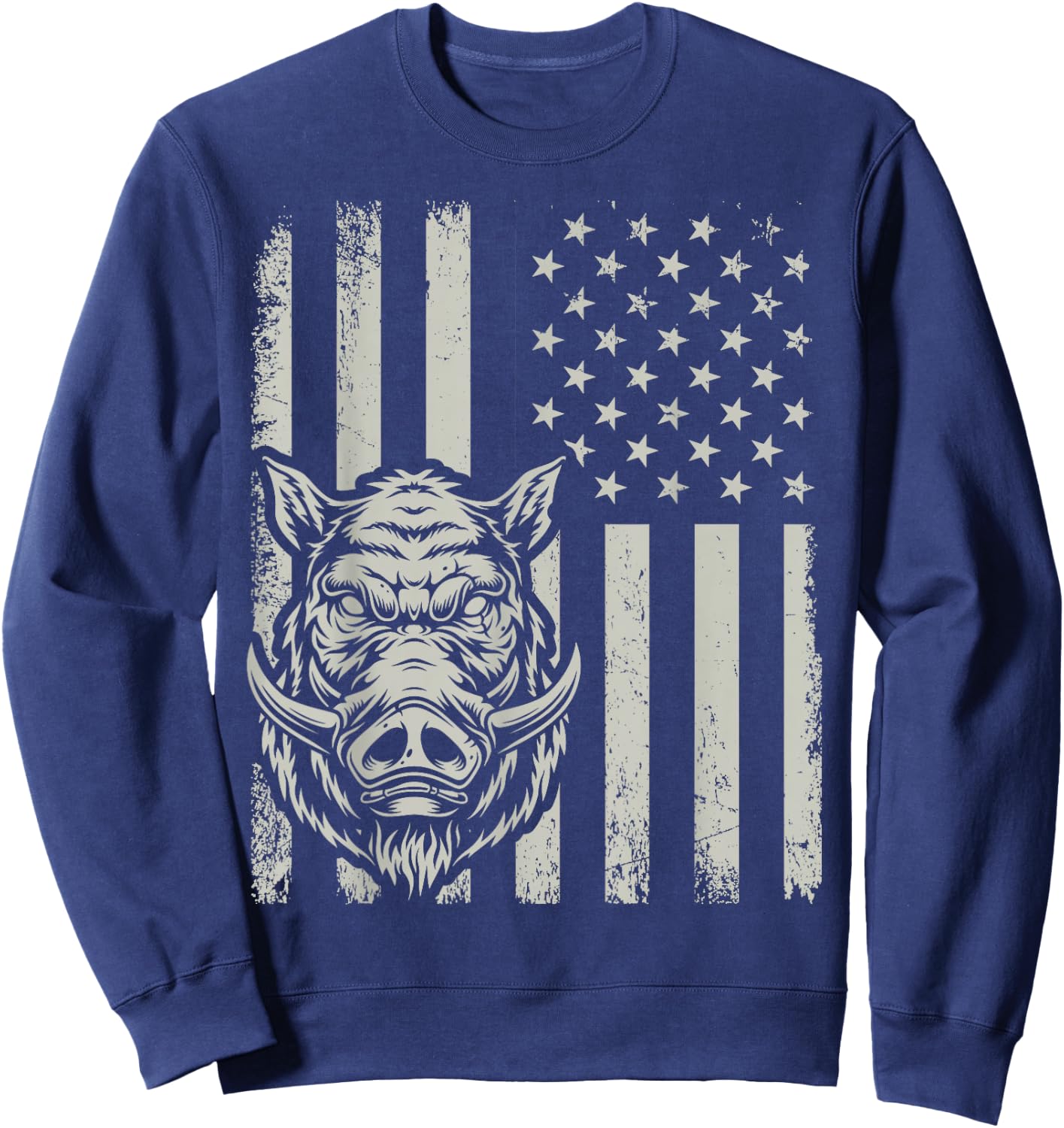 Proud Patriotic Wild Boar Hunting Lover American Flag Sweatshirt - Sweatshirt | Navy
