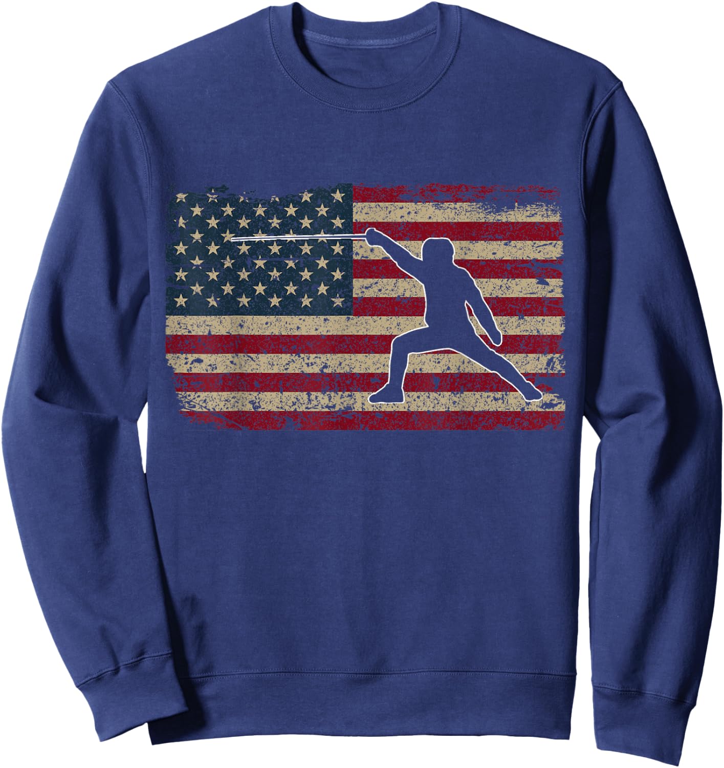 Fencer American Flag I Proud Fencing Gift Sweatshirt - Sweatshirt | Navy