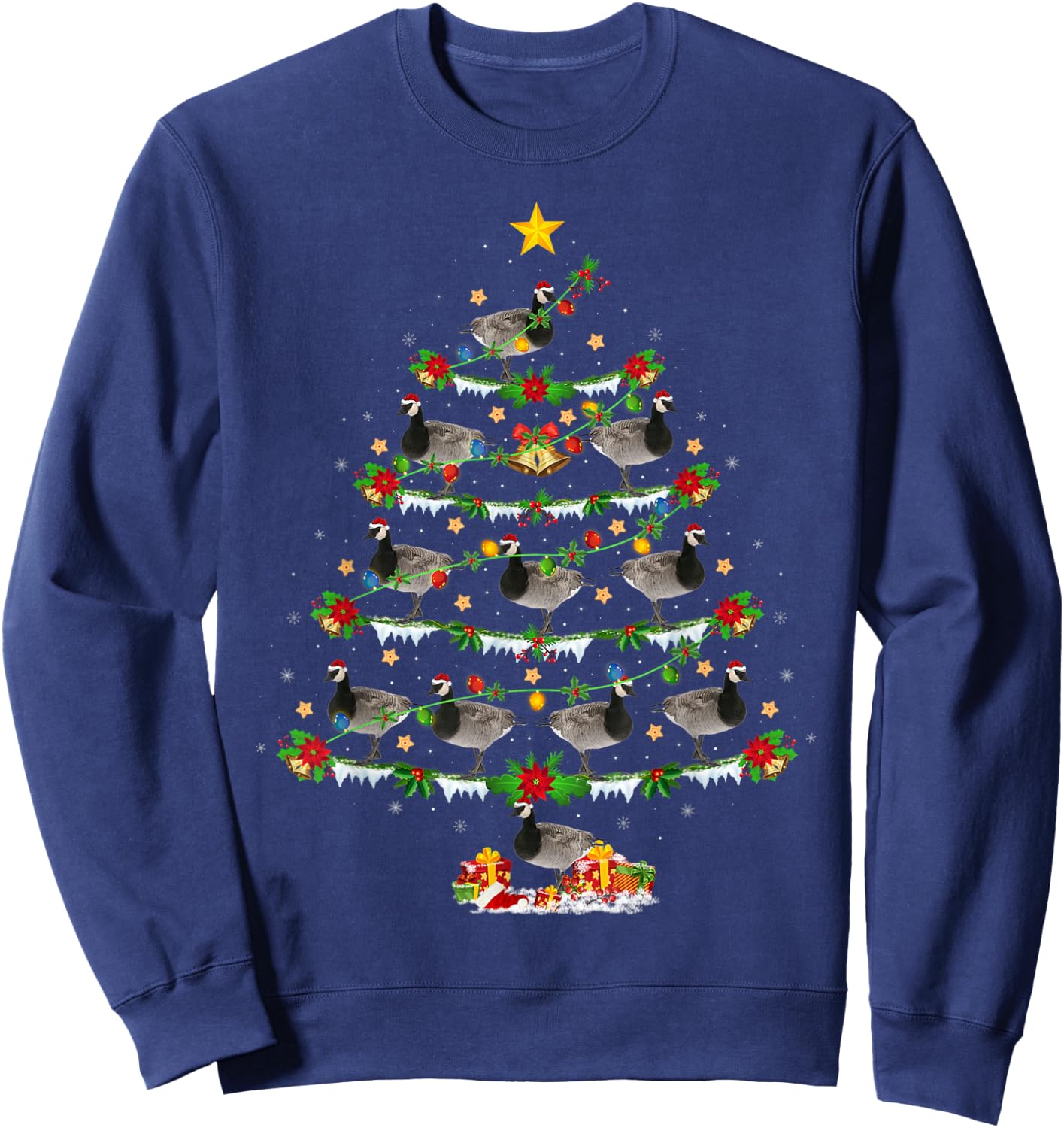 Xmas Tree Canada-Goose Christmas Gifts Goose Bird Lover -Adults Black Animal Print Modern Animal Print Short Sleeve Small Sweatshirt - Sweatshirt | Navy