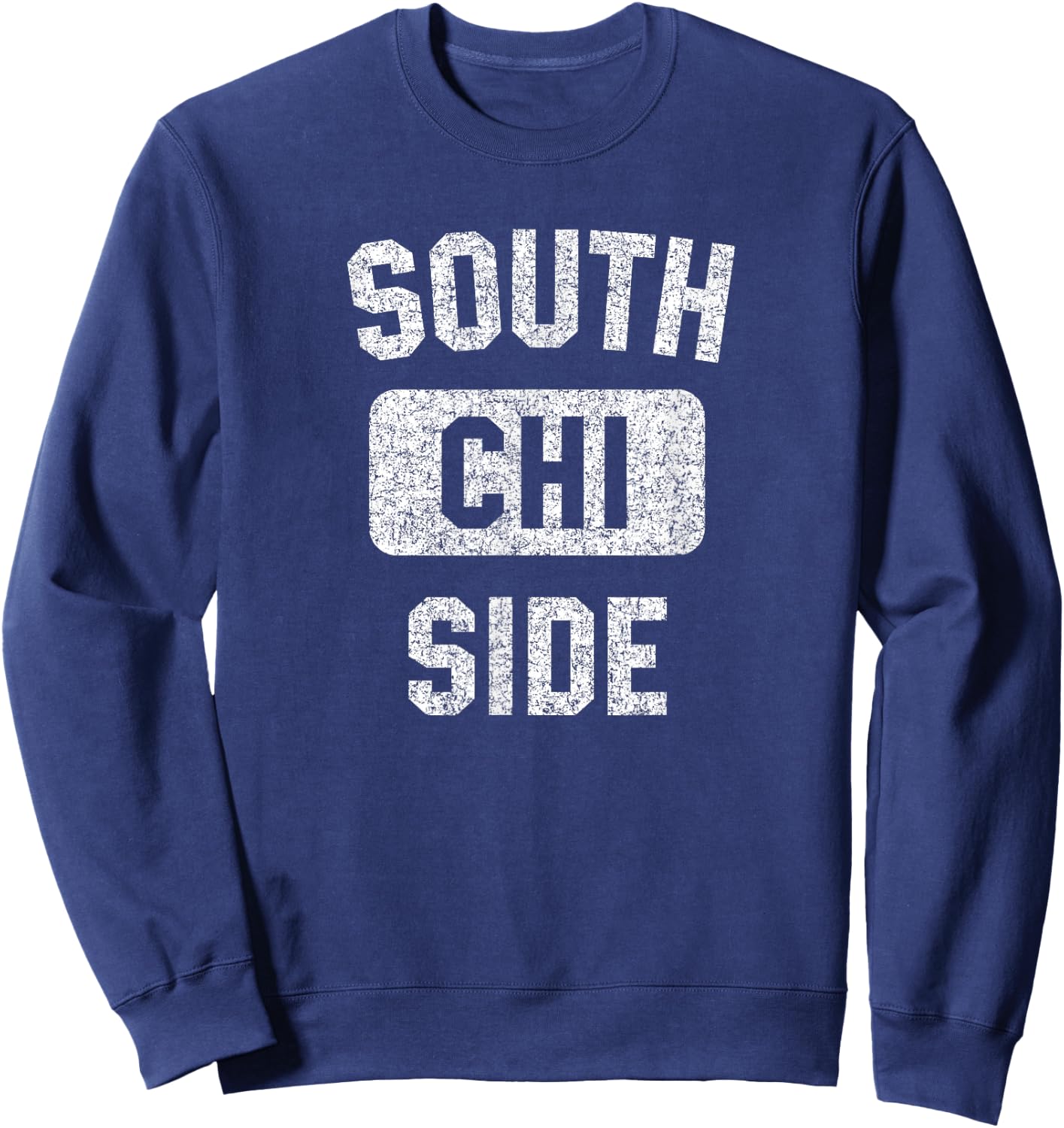 South Side CHI Gym Style Distressed White Print Sweatshirt - Sweatshirt | Navy