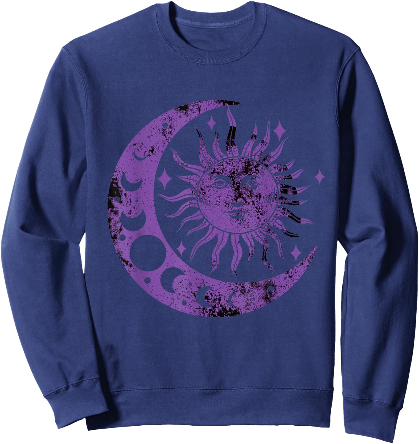 Meditation Yin Yang Sun Moon Distressed Purple Sweatshirt - Sweatshirt | Navy