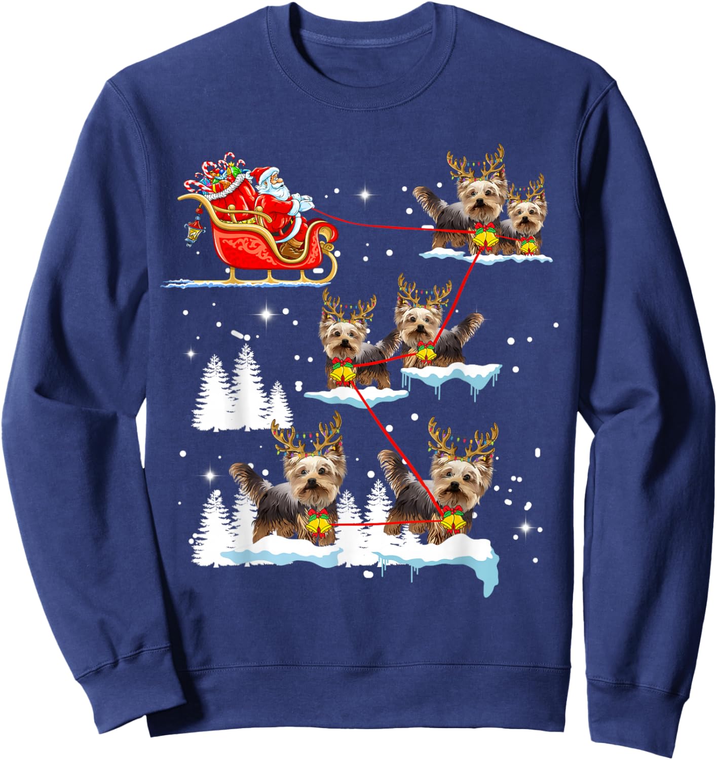 Funny Yorkie Christmas Pajama Santa Reindeer Sweatshirt - Sweatshirt | Navy