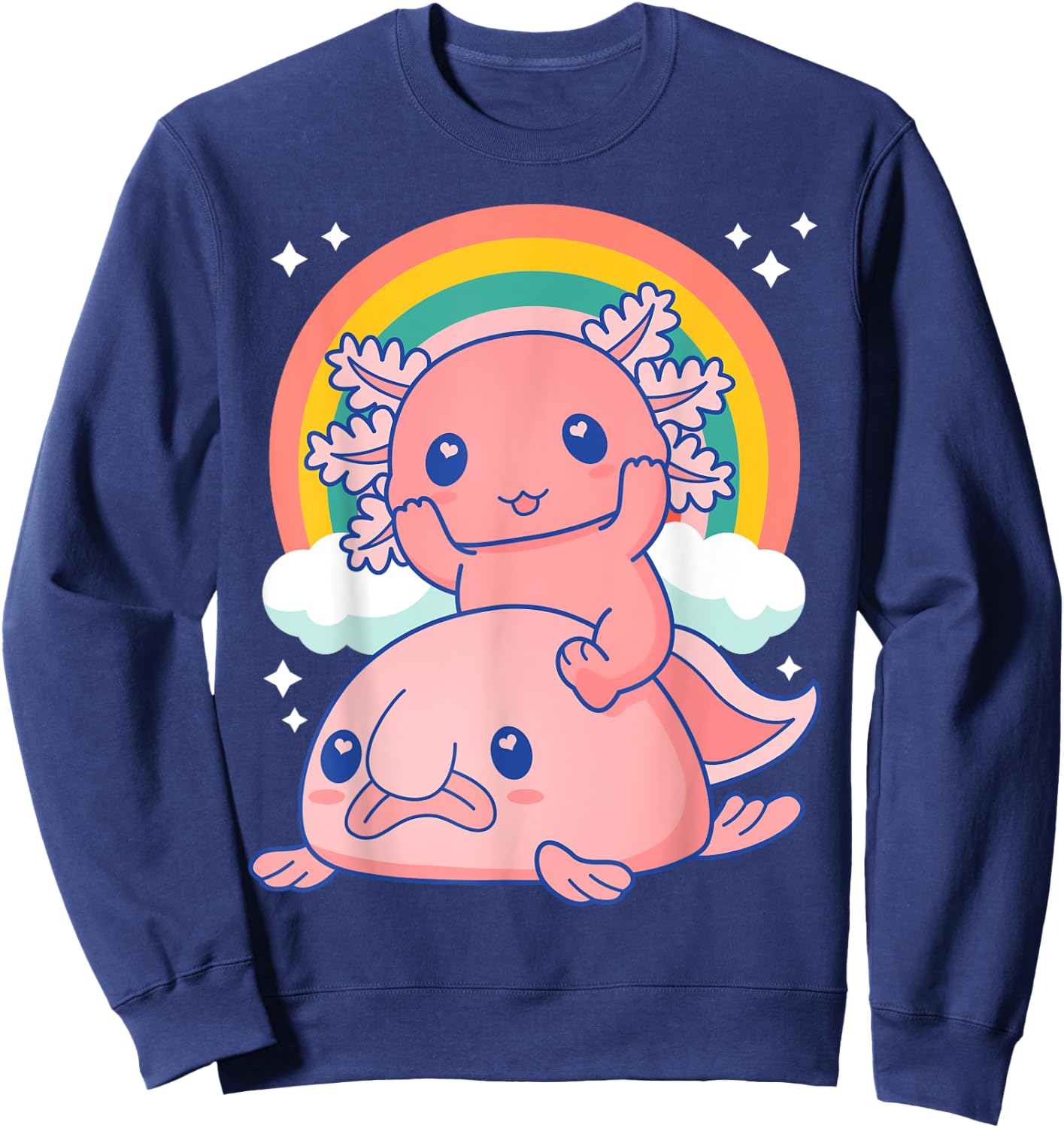 Cute Kawaii Pink Axolotl Riding a Blob Fish Sweatshirt - Sweatshirt | Navy