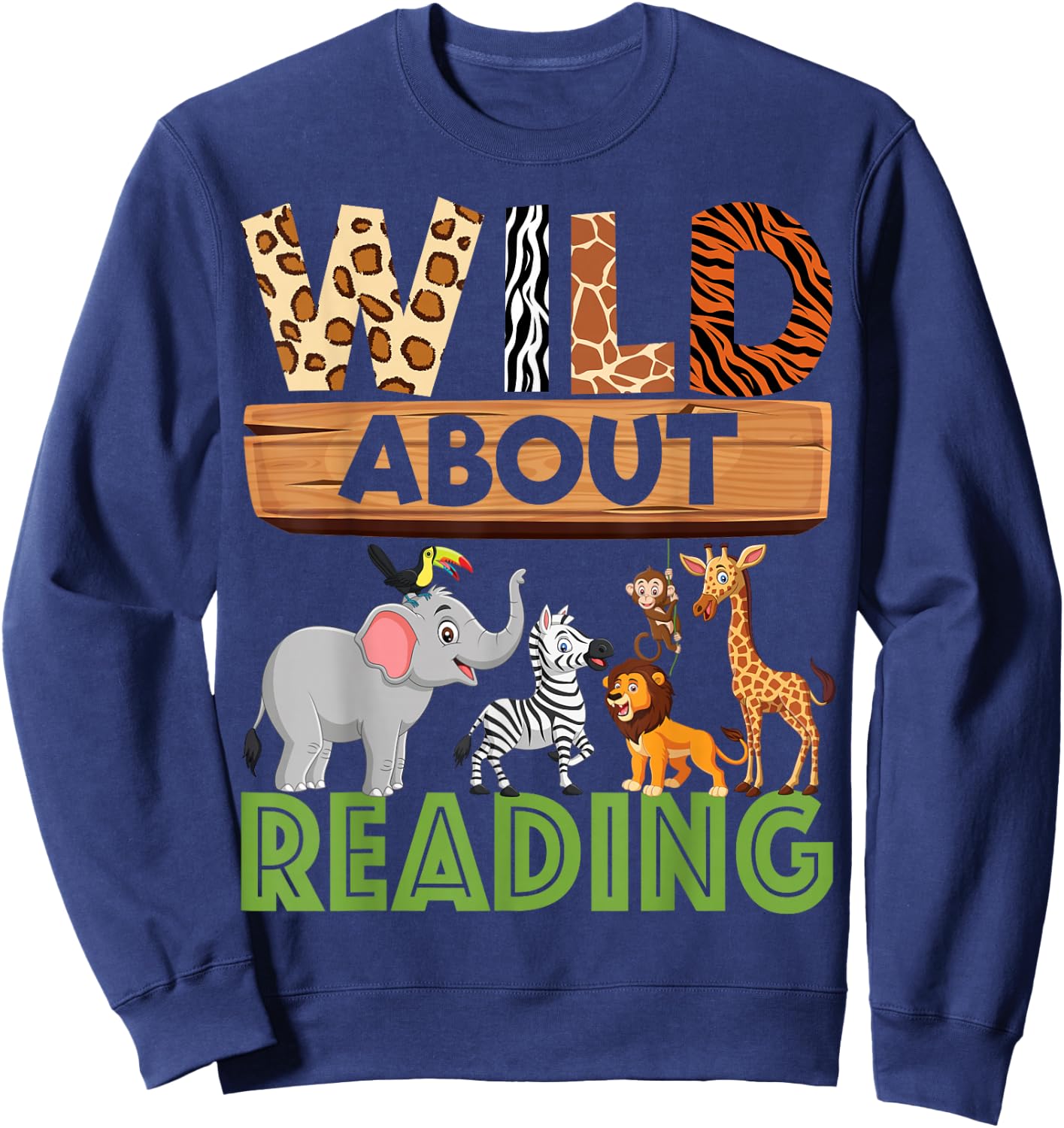 Wild About Reading Teacher Reading Books Back to School Sweatshirt - Sweatshirt | Navy