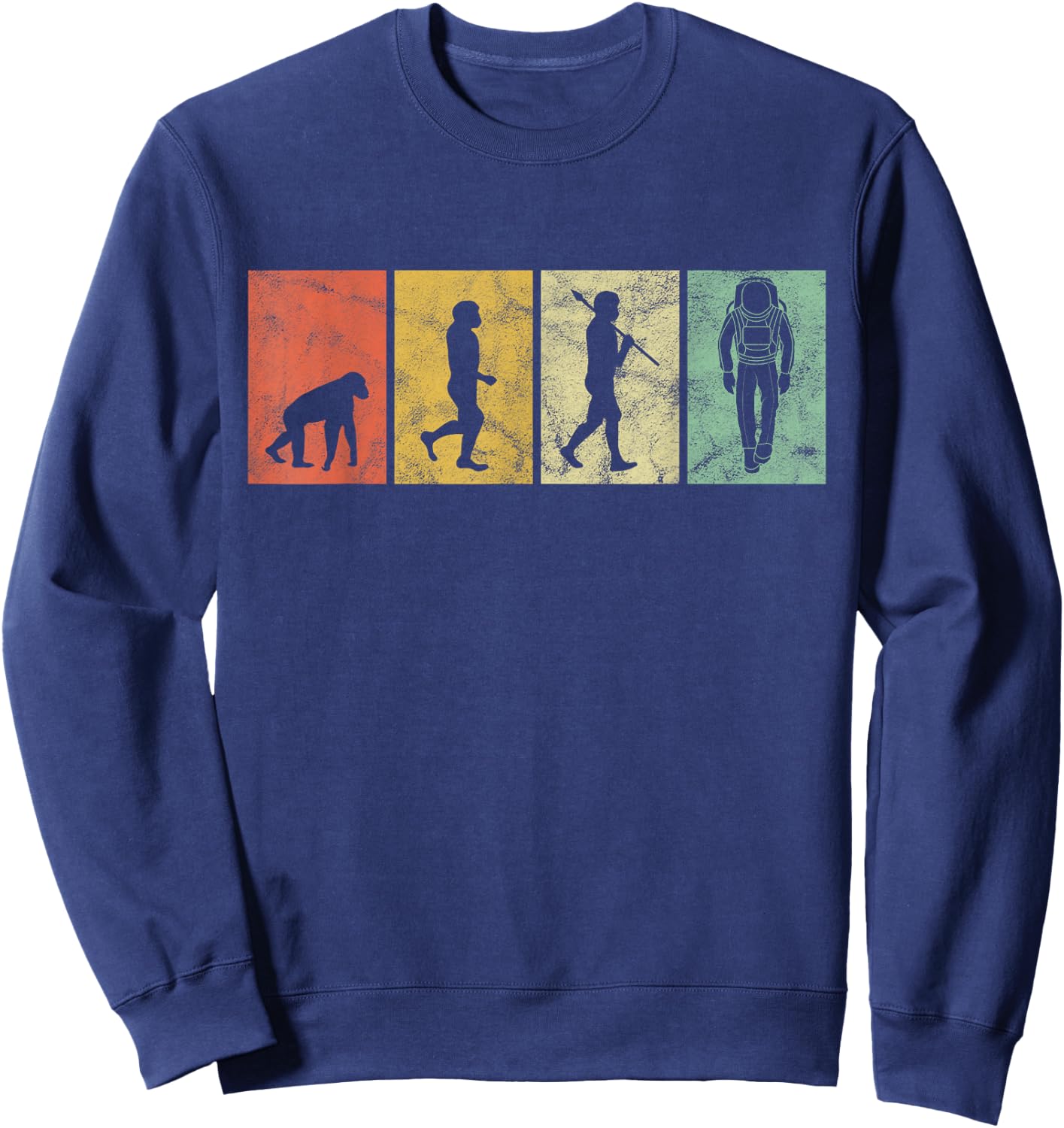 Evolution Of Man Astronaut Space Funny Graphic Retro Vintage Sweatshirt - Sweatshirt | Navy