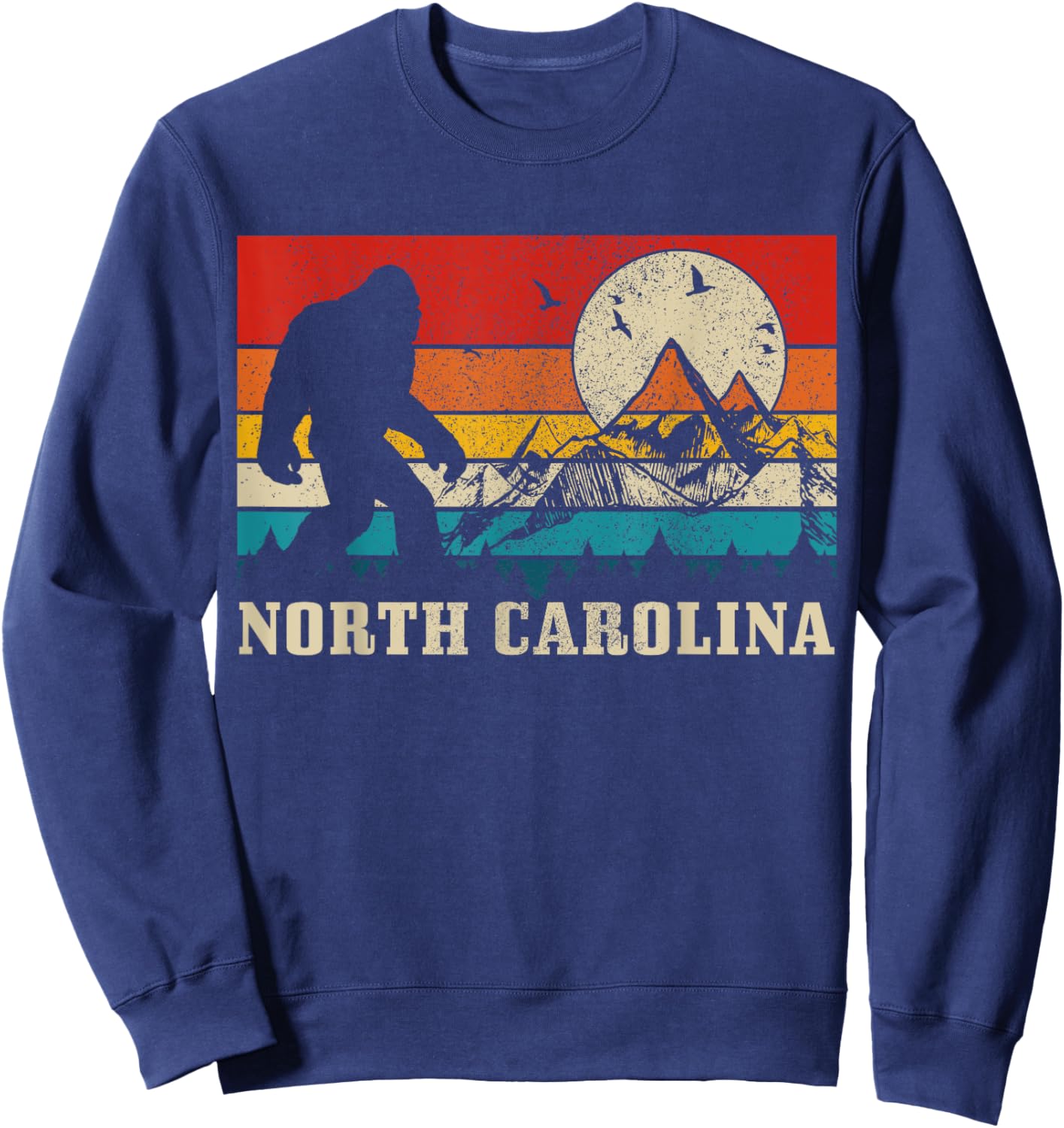 North Carolina Bigfoot Vintage Mountains Hiking Camping Sweatshirt - Sweatshirt | Navy