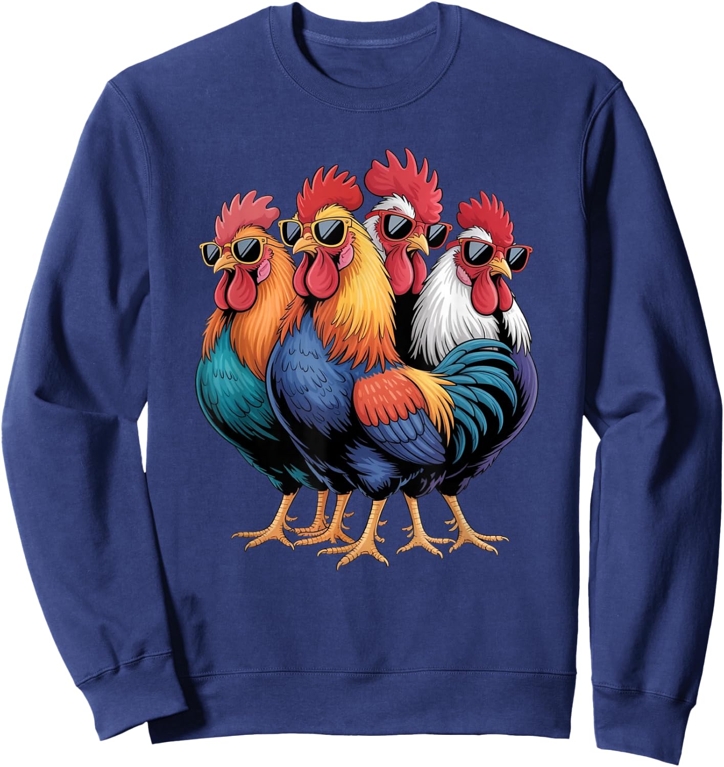 Cool Roosters with Sunglasses Colorful Chicken Farm Humour Sweatshirt - Sweatshirt | Navy