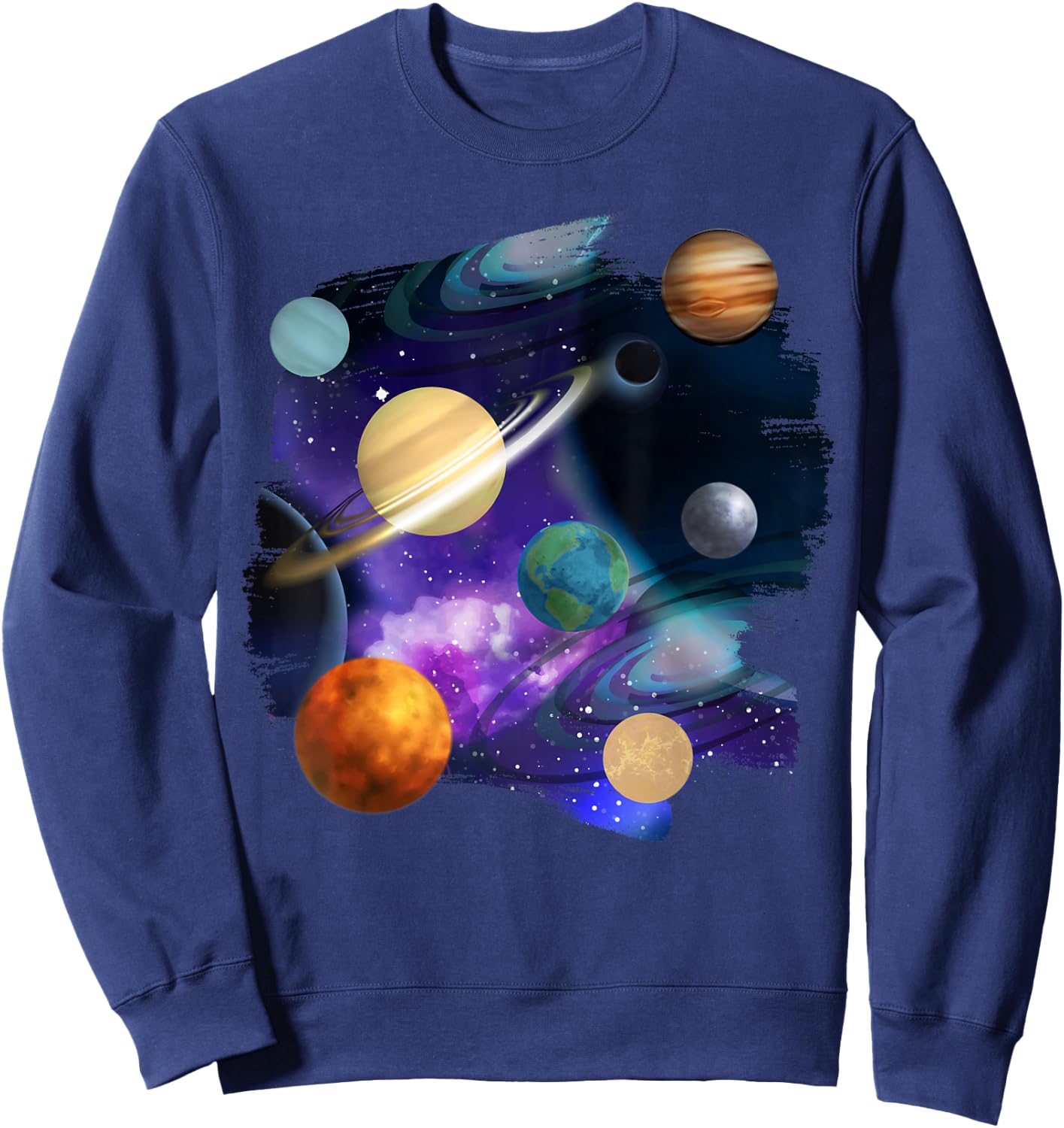 Colorful Solar System Graphic Space Sweatshirt - Sweatshirt | Navy