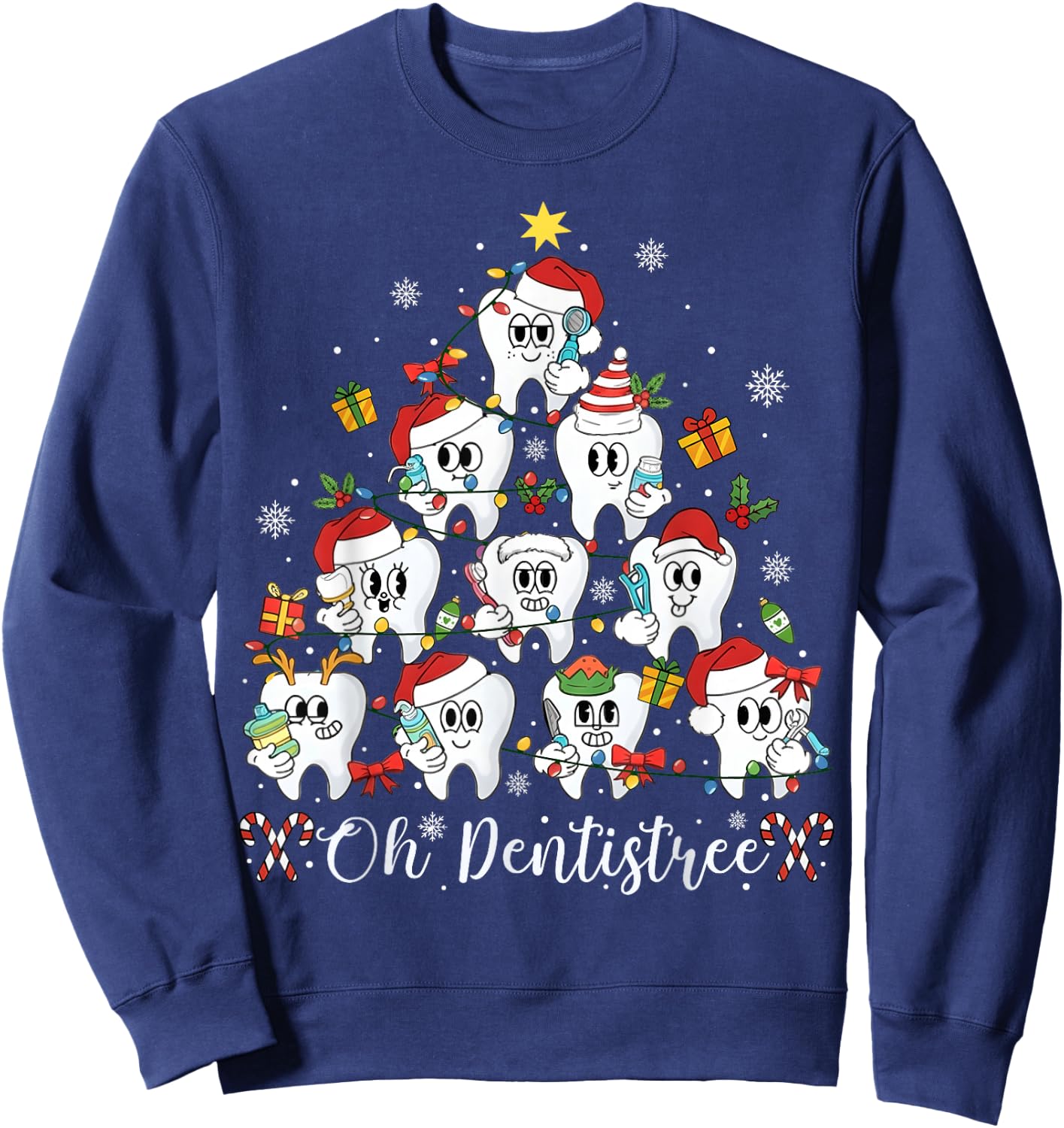 Oh Dentistree Teeth Christmas Tree Dental Dentist Men Women Sweatshirt - Sweatshirt | Navy