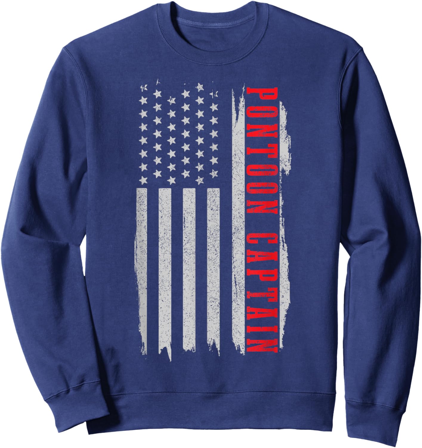 Patriotic Pontoon Captain Vintage US Flag Pontooning Sweatshirt - Sweatshirt | Navy