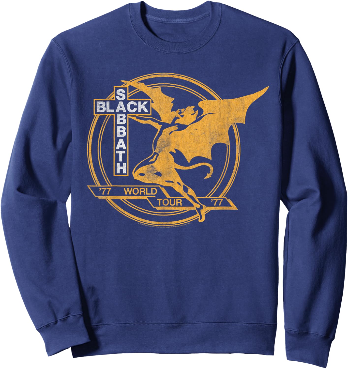 Black Sabbath Official World Tour '77 White/Yellow Sweatshirt - Sweatshirt | Navy