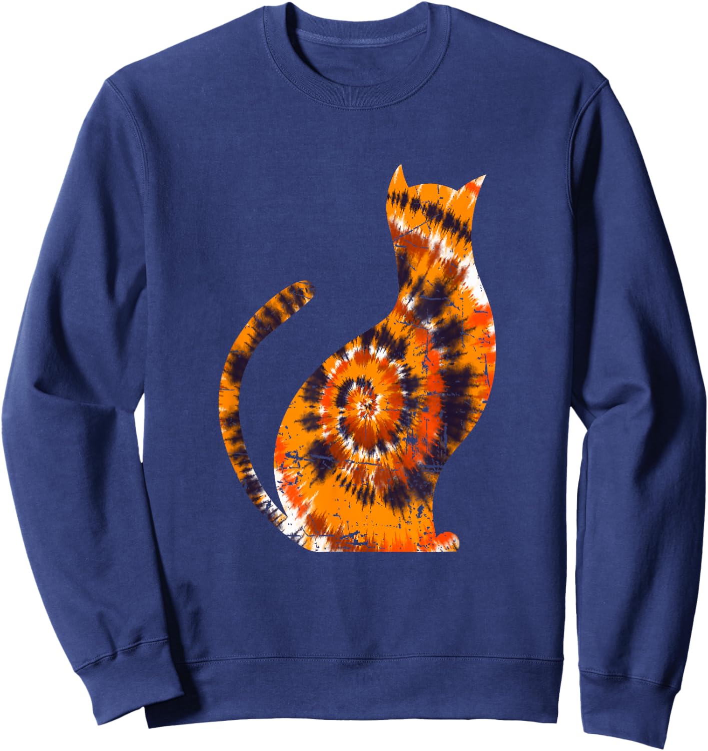 Orange Tie Dye Halloween Cat Sweatshirt - Sweatshirt | Navy