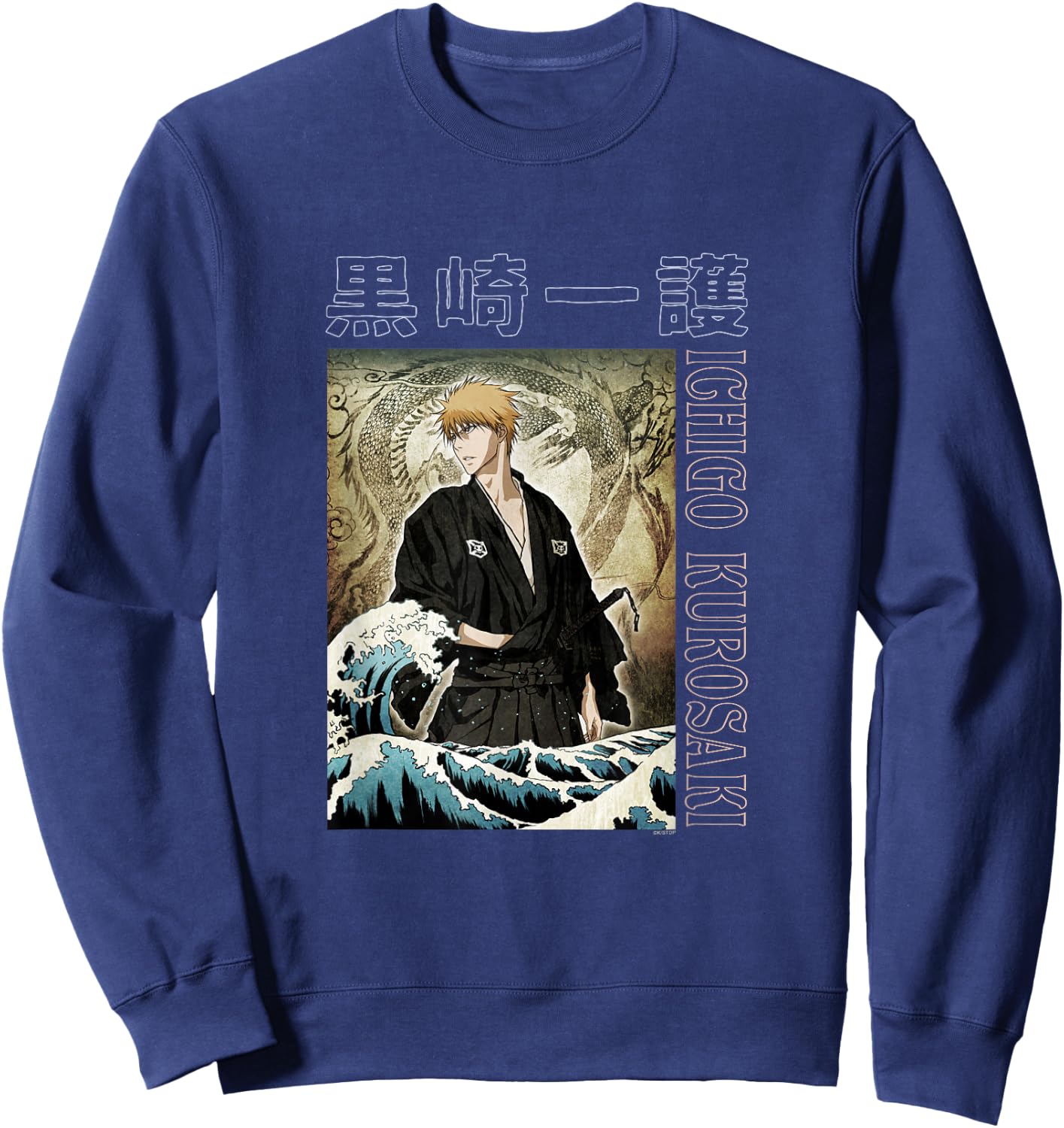 Bleach Ichigo with Waves Anime Sweatshirt - Sweatshirt | Navy