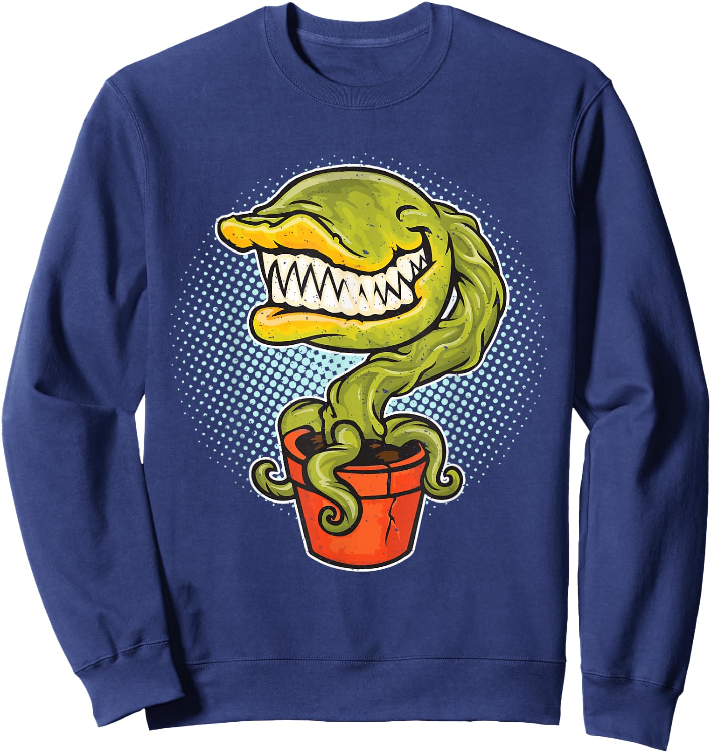 Piranha Plant Retro Video Gaming Art Gift Distressed Sweatshirt - Sweatshirt | Navy