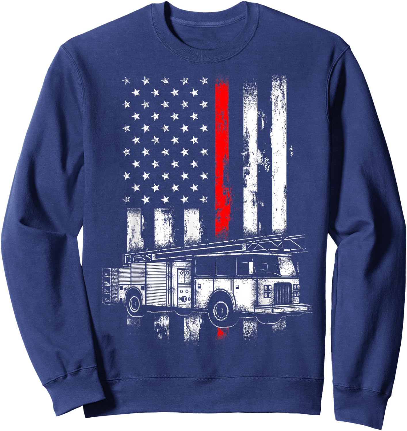 Fireman Truck Distressed Firefighter American flag Sweatshirt - Sweatshirt | Navy