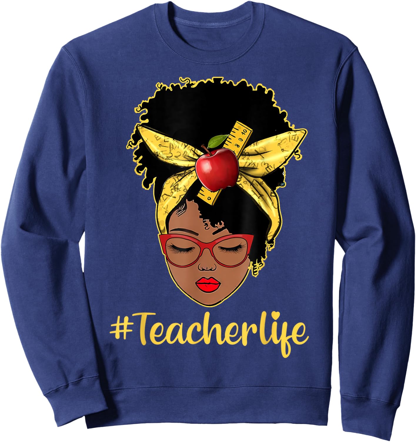 Teacher Life Black Afro African Melanin Women Back To School Sweatshirt - Sweatshirt | Navy