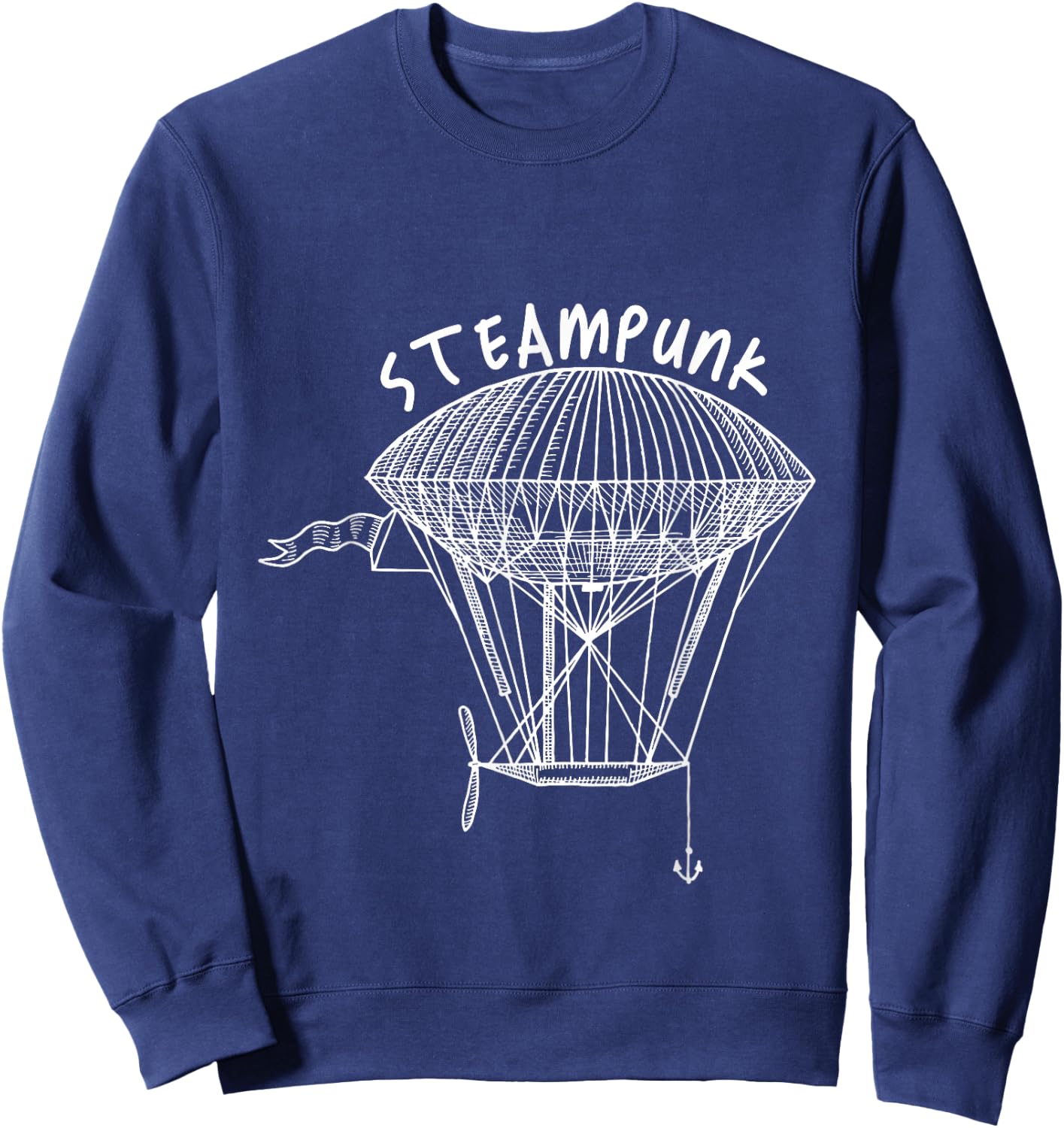 Flying Ship Steampunk Mechanical Gothic Gear Fantasy Sweatshirt - Sweatshirt | Navy
