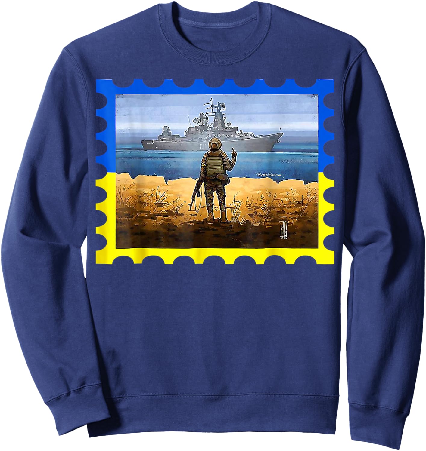 Vintage Ukraine Postage Stamp Flag Pride Sweatshirt - Sweatshirt | Navy