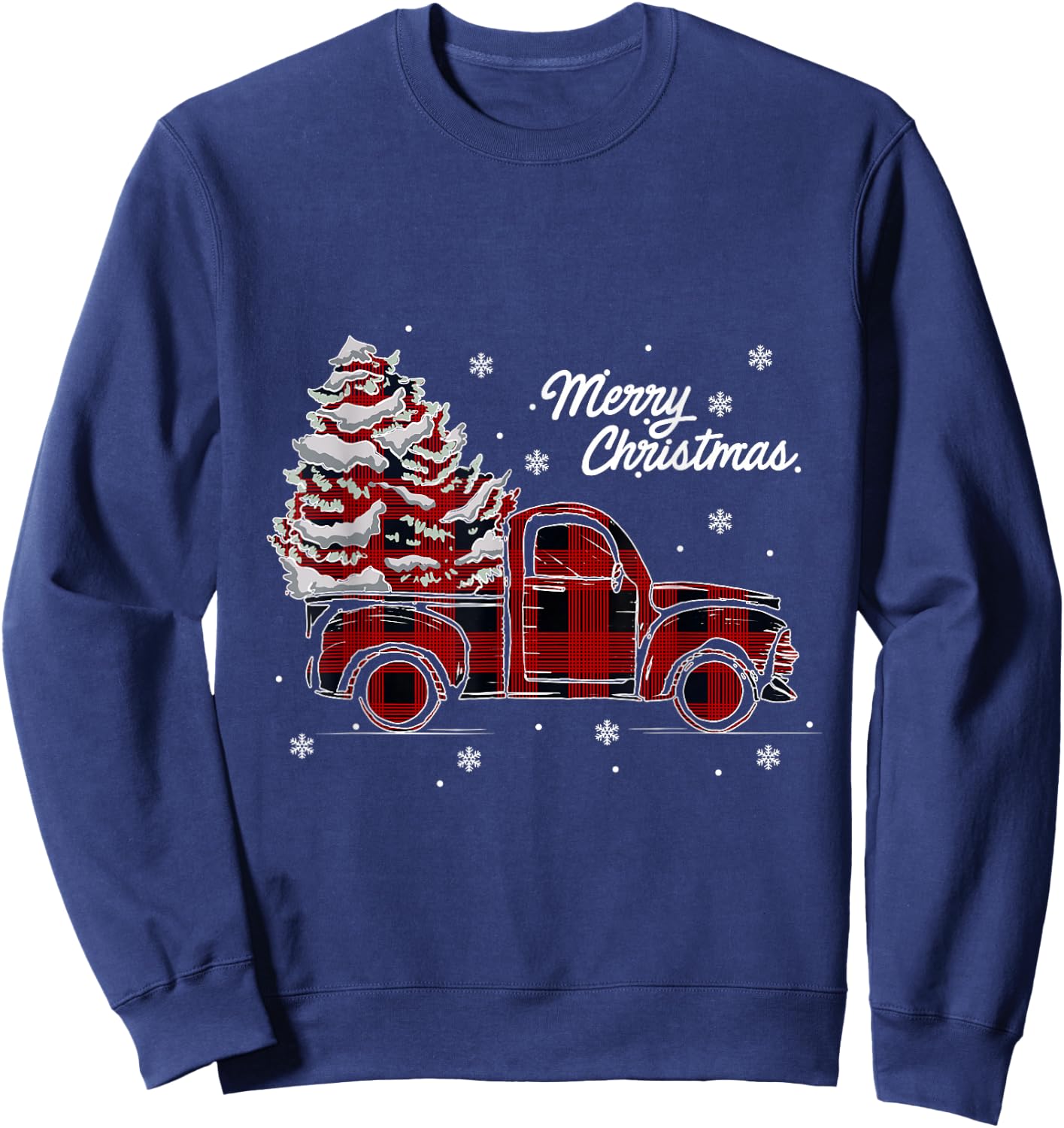 Red Truck Buffalo Plaid Vintage Merry Christmas Sweatshirt - Sweatshirt | Navy