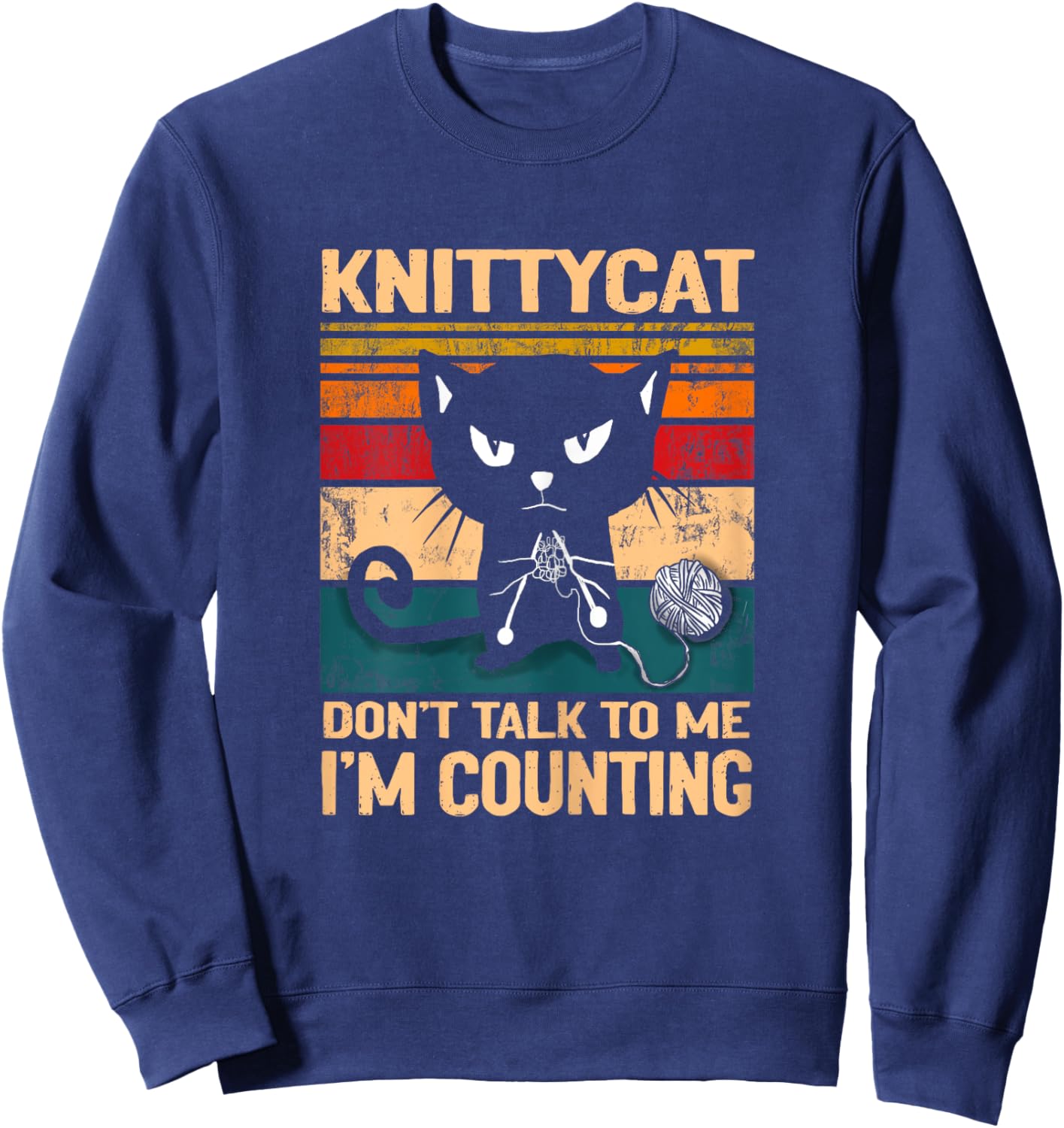 Black Cat Dont talk to me I´m counting Knitting Lover Knit Sweatshirt - Sweatshirt | Navy