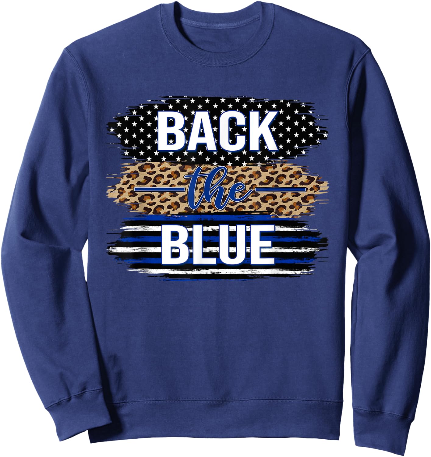 Back The Blue Women's Leopard Support Police Stars Stripes Sweatshirt - Sweatshirt | Navy