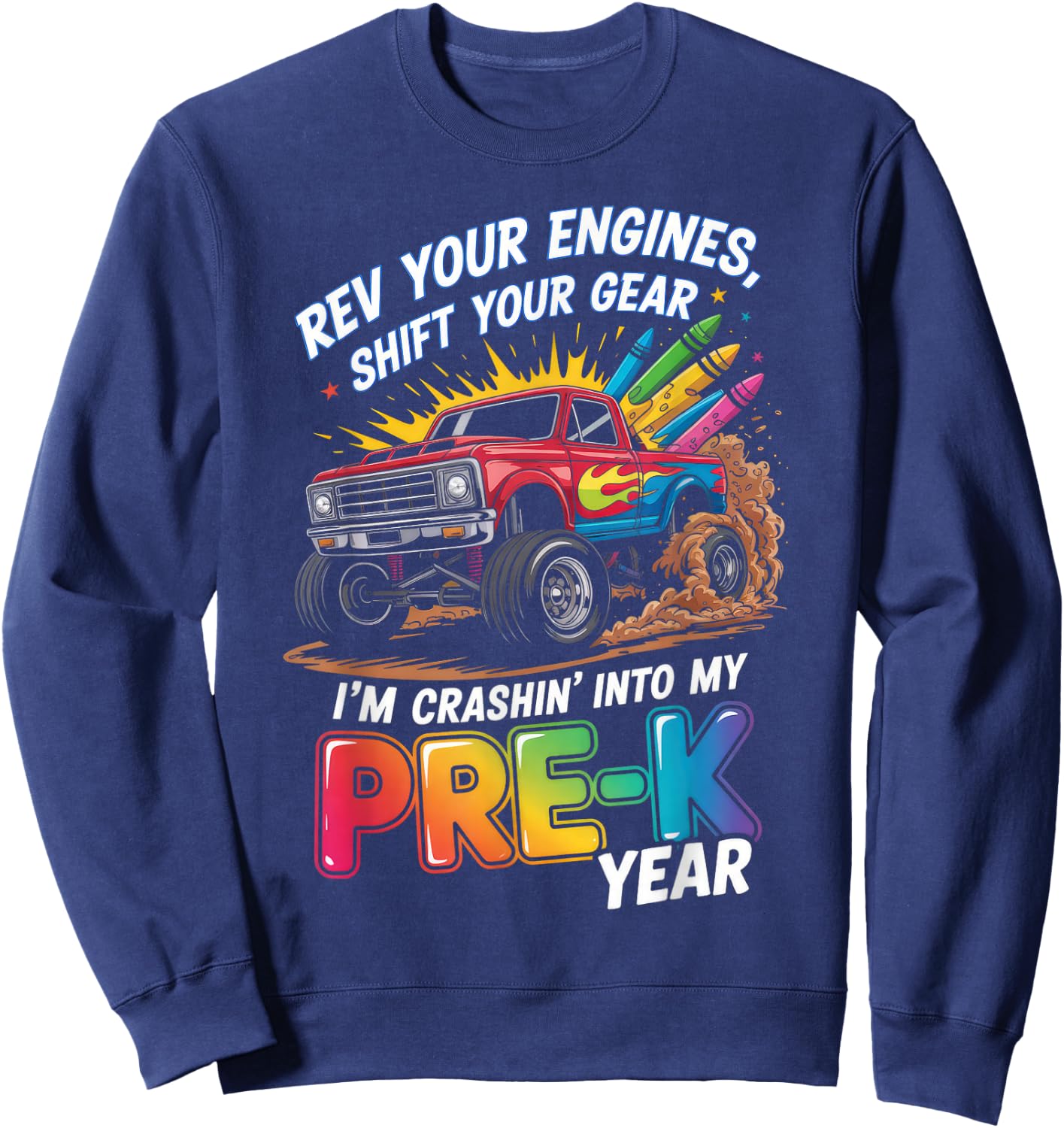 Back to School Pre-K Preschool Monster Truck First Day Boys Sweatshirt - Sweatshirt | Navy