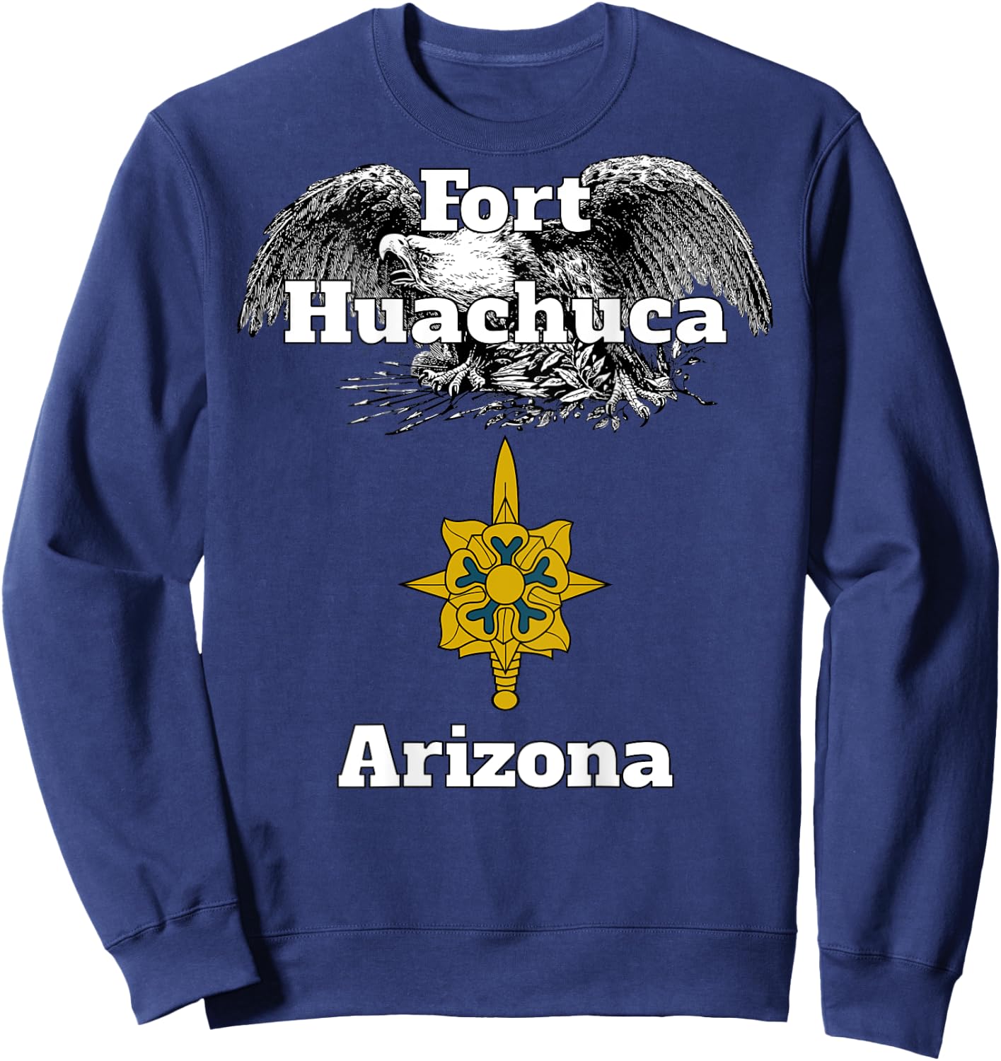Fort Huachuca Military Intelligence Branch Design on back Sweatshirt - Sweatshirt | Navy