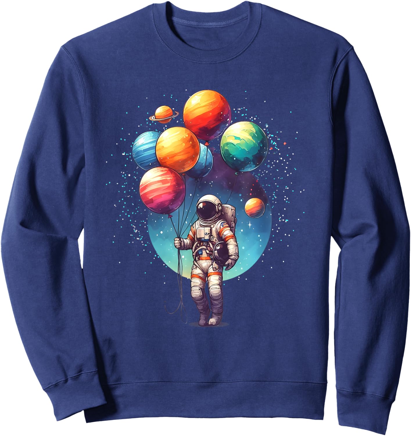 Astronaut Holding Planet Balloons Boy Girl Kids STEM Sweatshirt - Sweatshirt | Navy