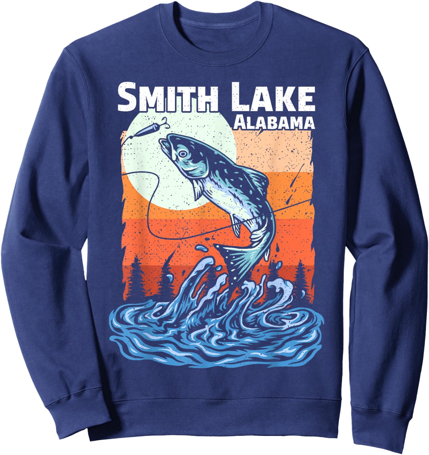 Summer Fishing Retro Sunset Alabama Smith Lake Women Kids Sweatshirt - Sweatshirt | Navy