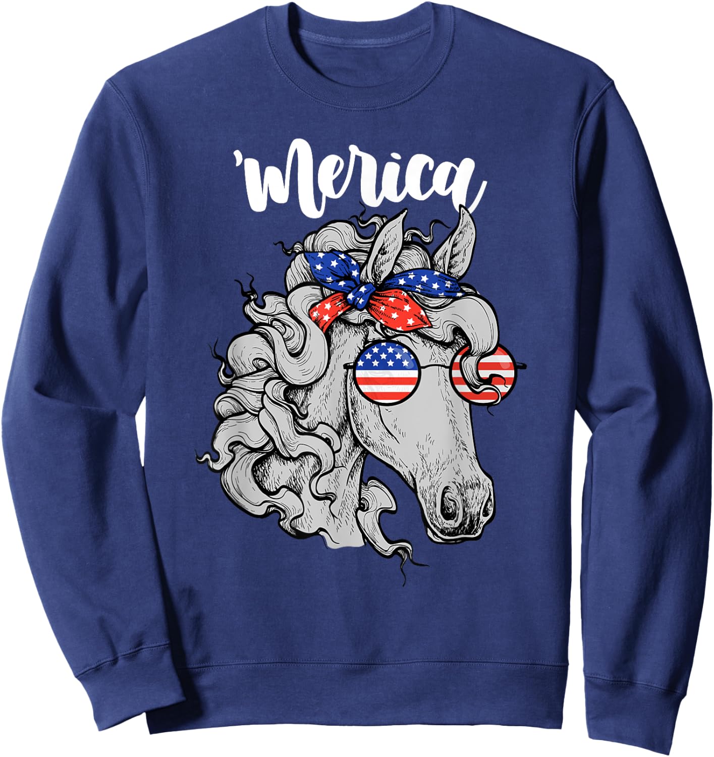Patriotic Horse 4th Of July Merica American Flag USA Horse Sweatshirt - Sweatshirt | Navy