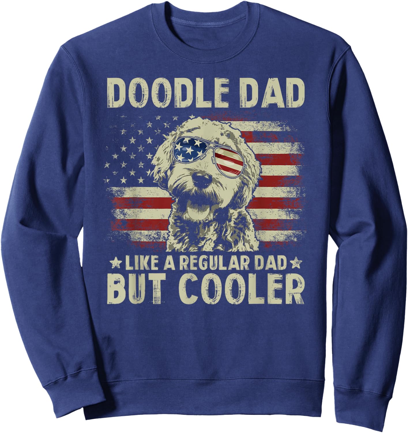 Vintage USA Flag Goldendoodle Doodle Dad Fathers Day Men Sweatshirt - Sweatshirt | Navy