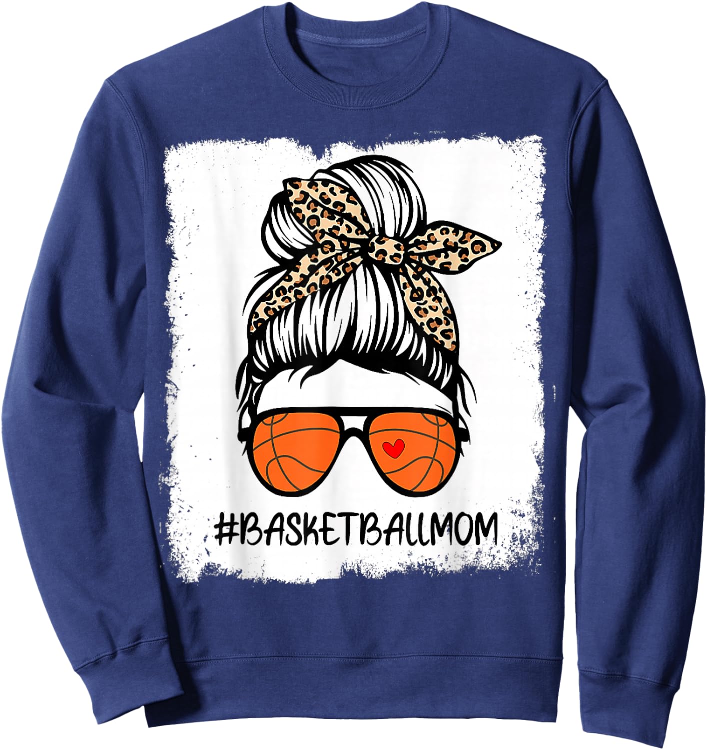 Bleached Basketball Mom Life Leopard Messy Bun Game Day Sweatshirt - Sweatshirt | Navy