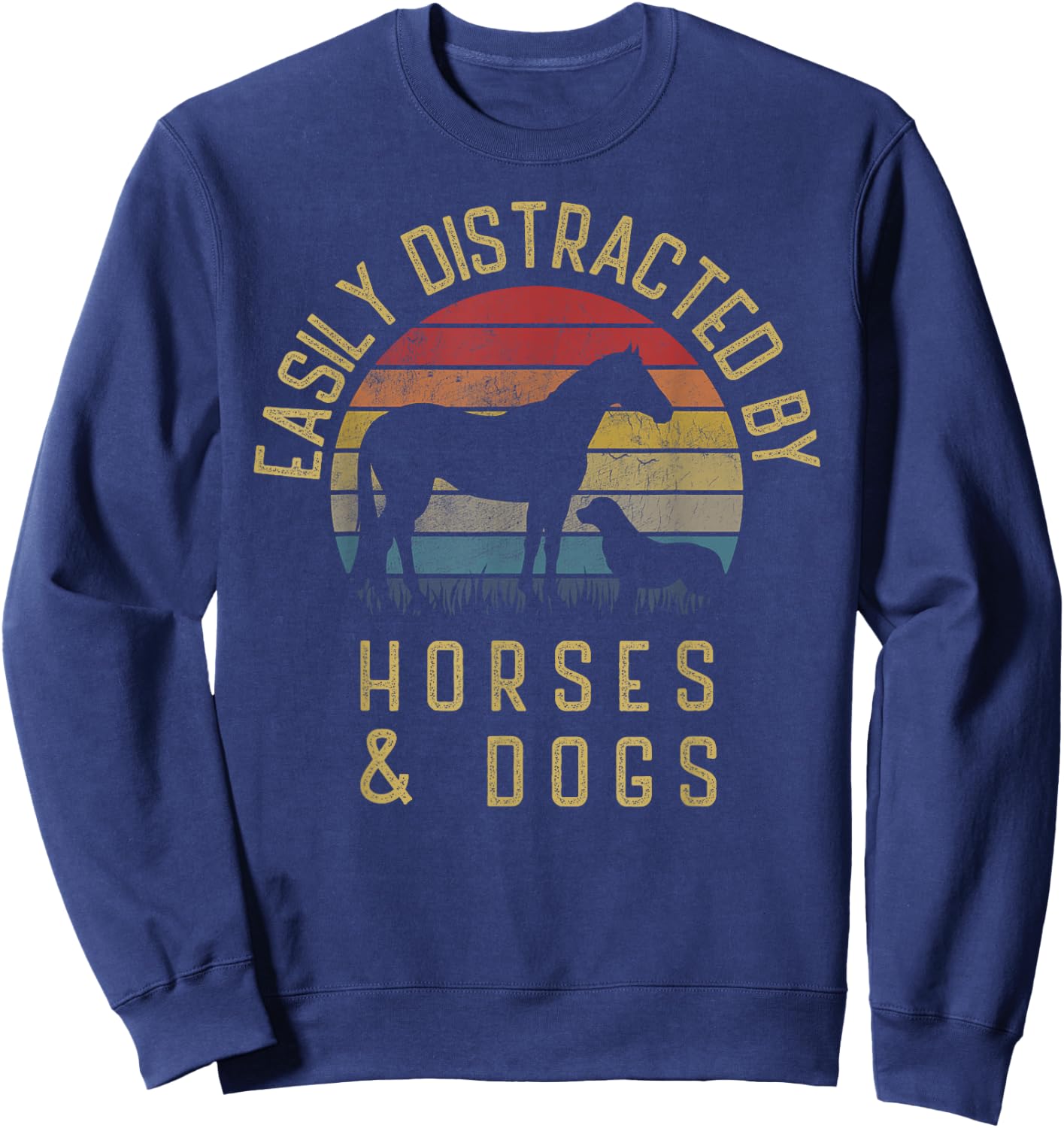 Easily distracted by horses and dogs I like heart horse dog Women Girls Kids Sweatshirt - Sweatshirt | Navy